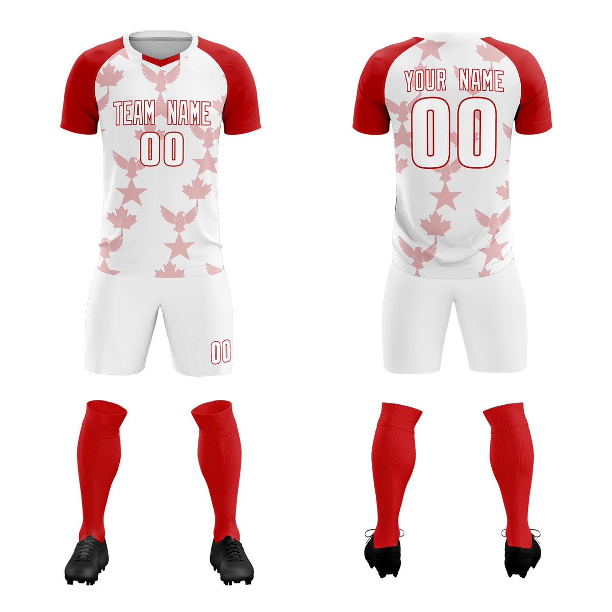Custom Red White World Cup Inspired Breathable&amp;Quick-Drying Training Uniform Raglan Sleeve Soccer Sets Jersey