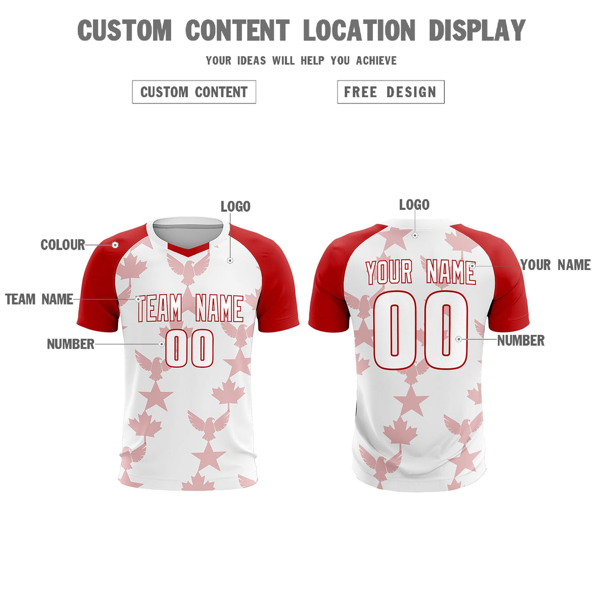 Custom Red White World Cup Inspired Breathable&amp;Quick-Drying Training Uniform Raglan Sleeve Soccer Sets Jersey