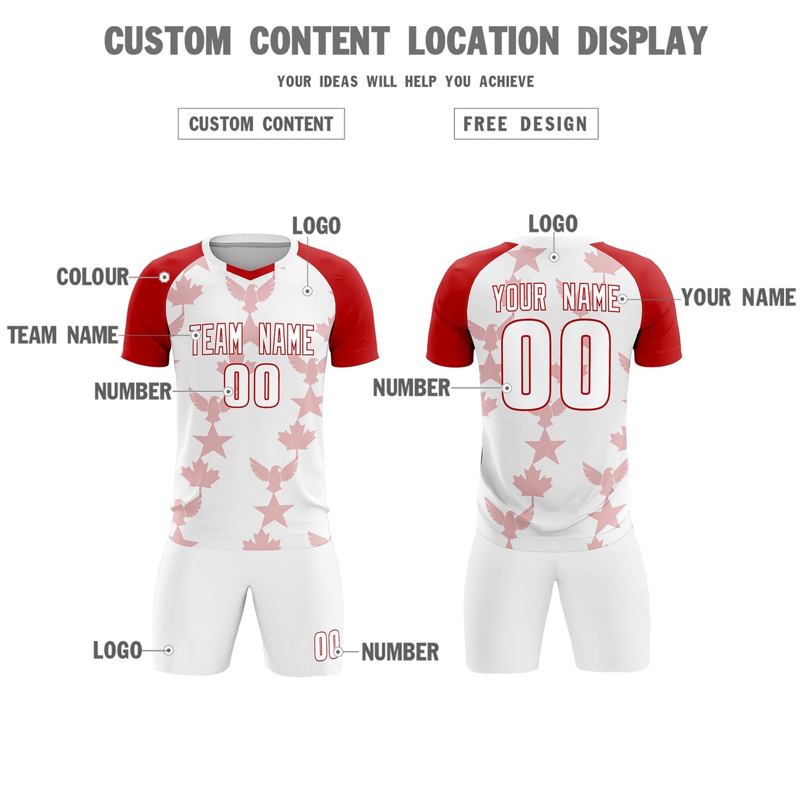 Custom Red White World Cup Inspired Breathable&Quick-Drying Training Uniform Raglan Sleeve Soccer Sets Jersey