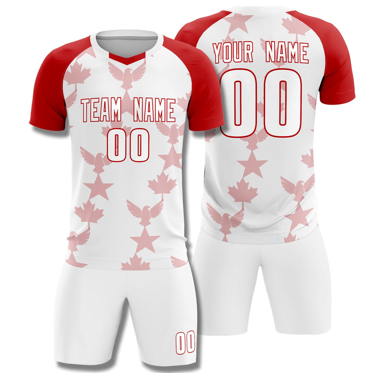 Custom Red White World Cup Inspired Breathable&amp;Quick-Drying Training Uniform Raglan Sleeve Soccer Sets Jersey