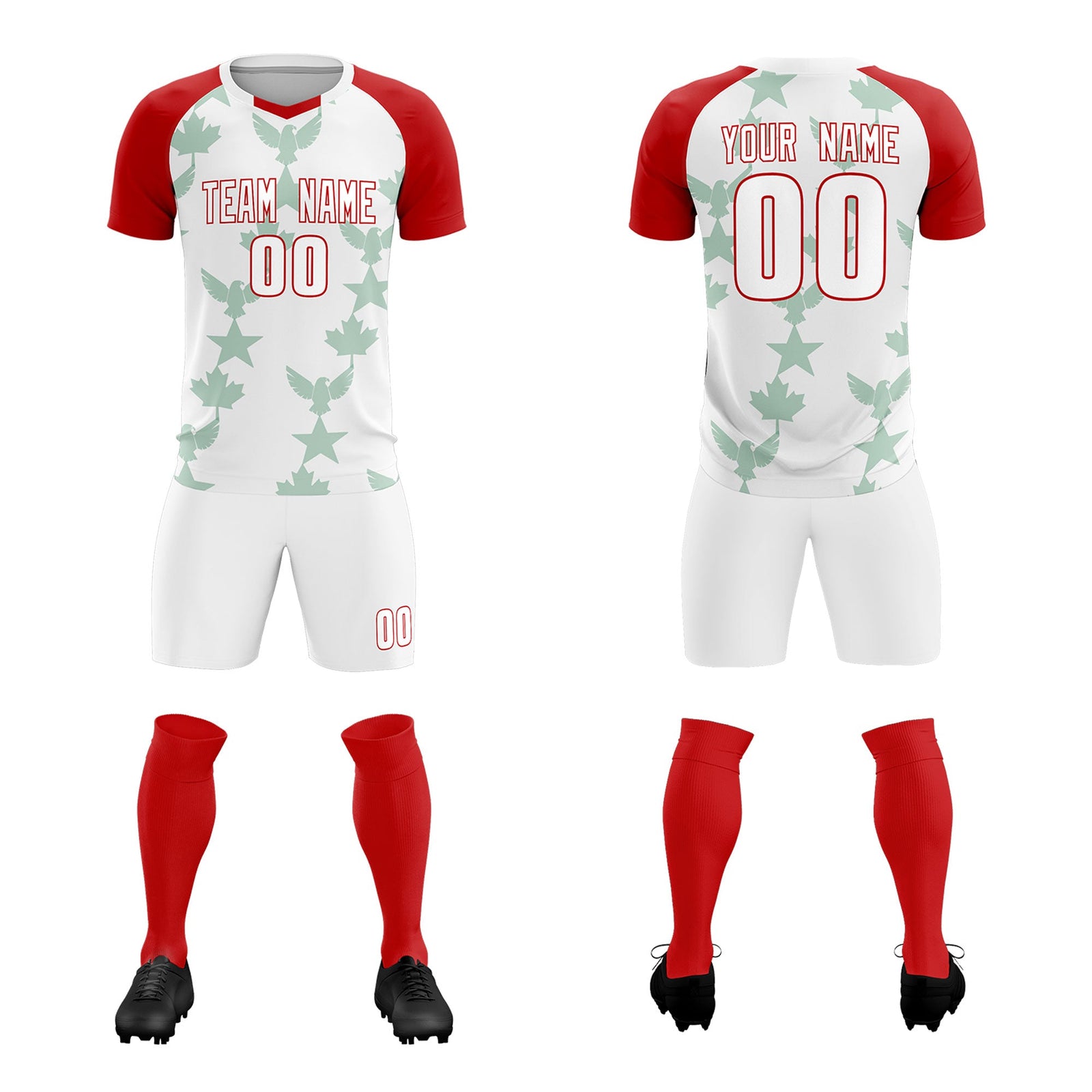 Custom Red White World Cup Inspired Lightweight&Drapable Training Uniform Raglan Sleeve Soccer Sets Jersey