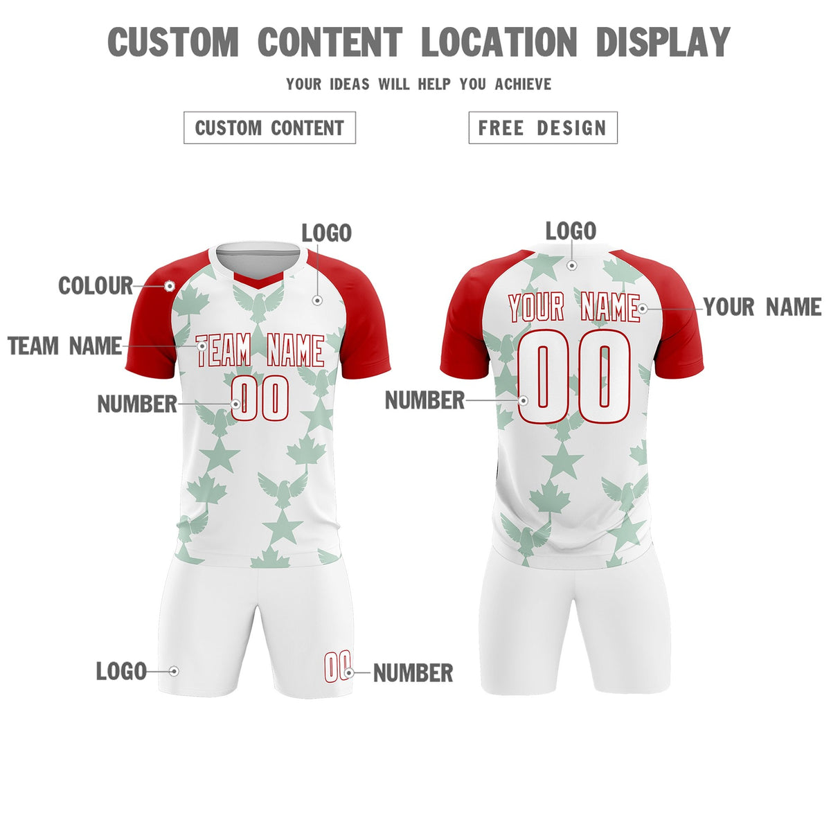 Custom Red White World Cup Inspired Lightweight&amp;Drapable Training Uniform Raglan Sleeve Soccer Sets Jersey