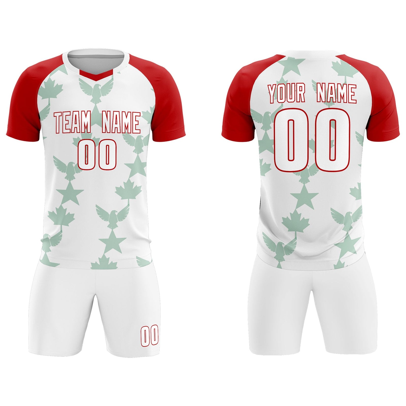 Custom Red White World Cup Inspired Lightweight&Drapable Training Uniform Raglan Sleeve Soccer Sets Jersey
