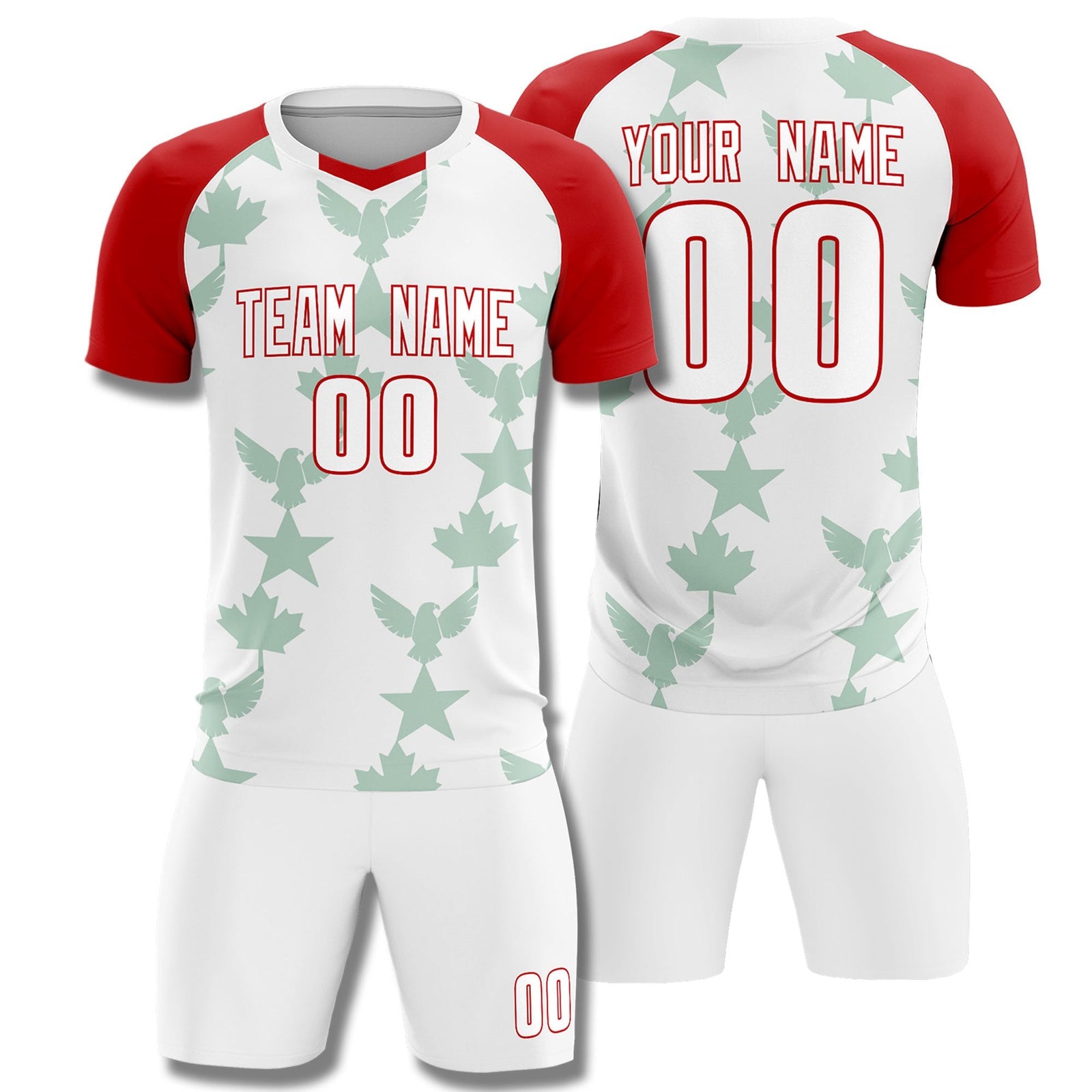 Custom Red White World Cup Inspired Lightweight&Drapable Training Uniform Raglan Sleeve Soccer Sets Jersey