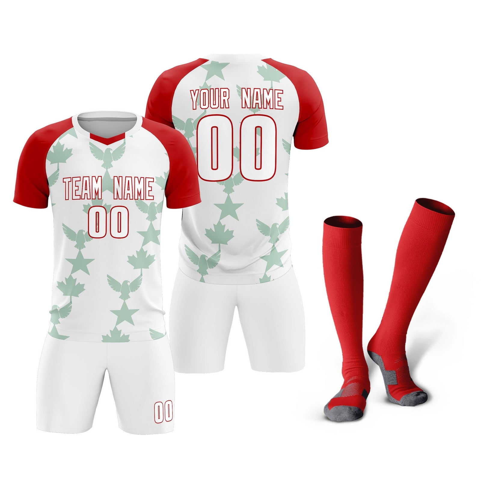 Custom Red White World Cup Inspired Lightweight&Drapable Training Uniform Raglan Sleeve Soccer Sets Jersey