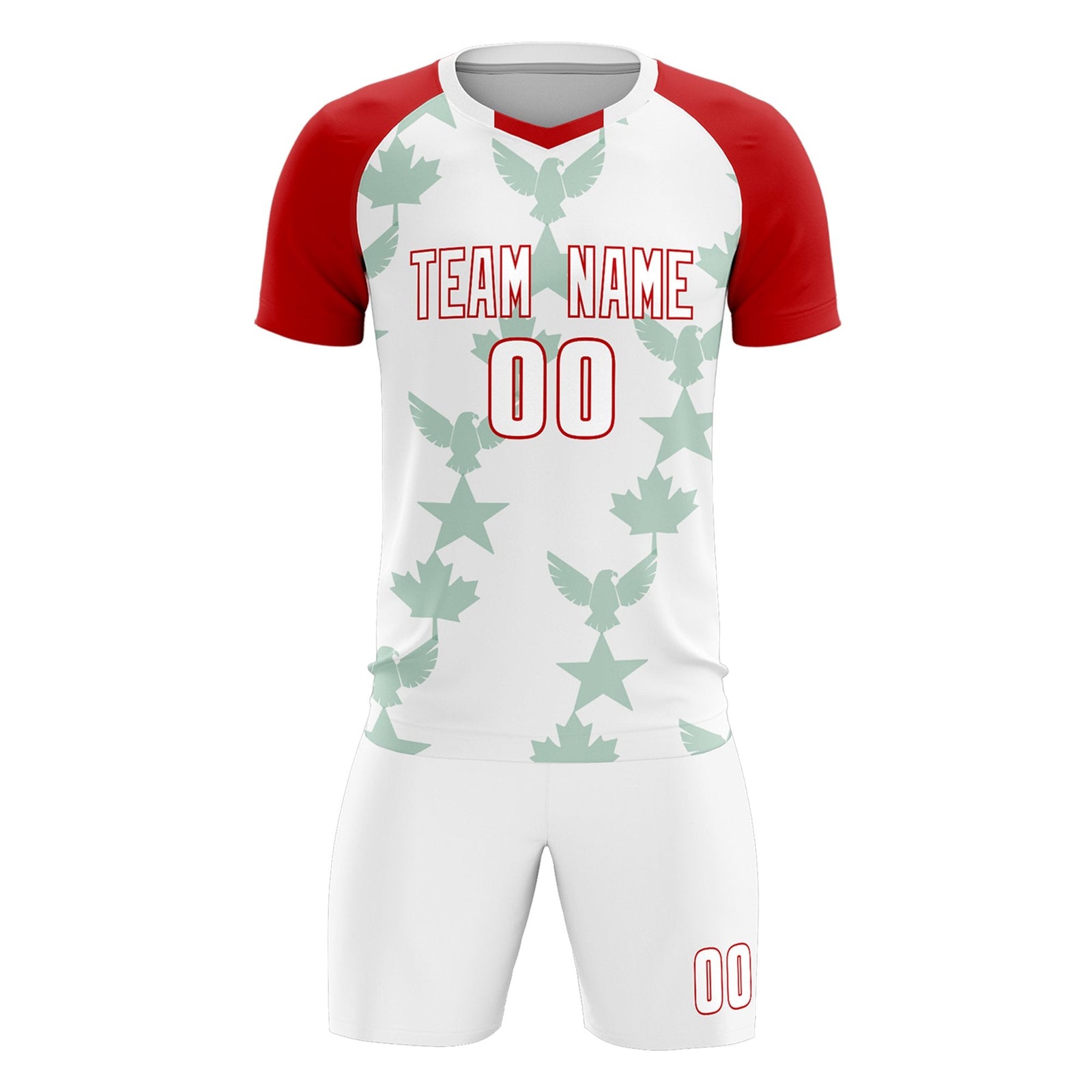 Custom Red White World Cup Inspired Lightweight&Drapable Training Uniform Raglan Sleeve Soccer Sets Jersey