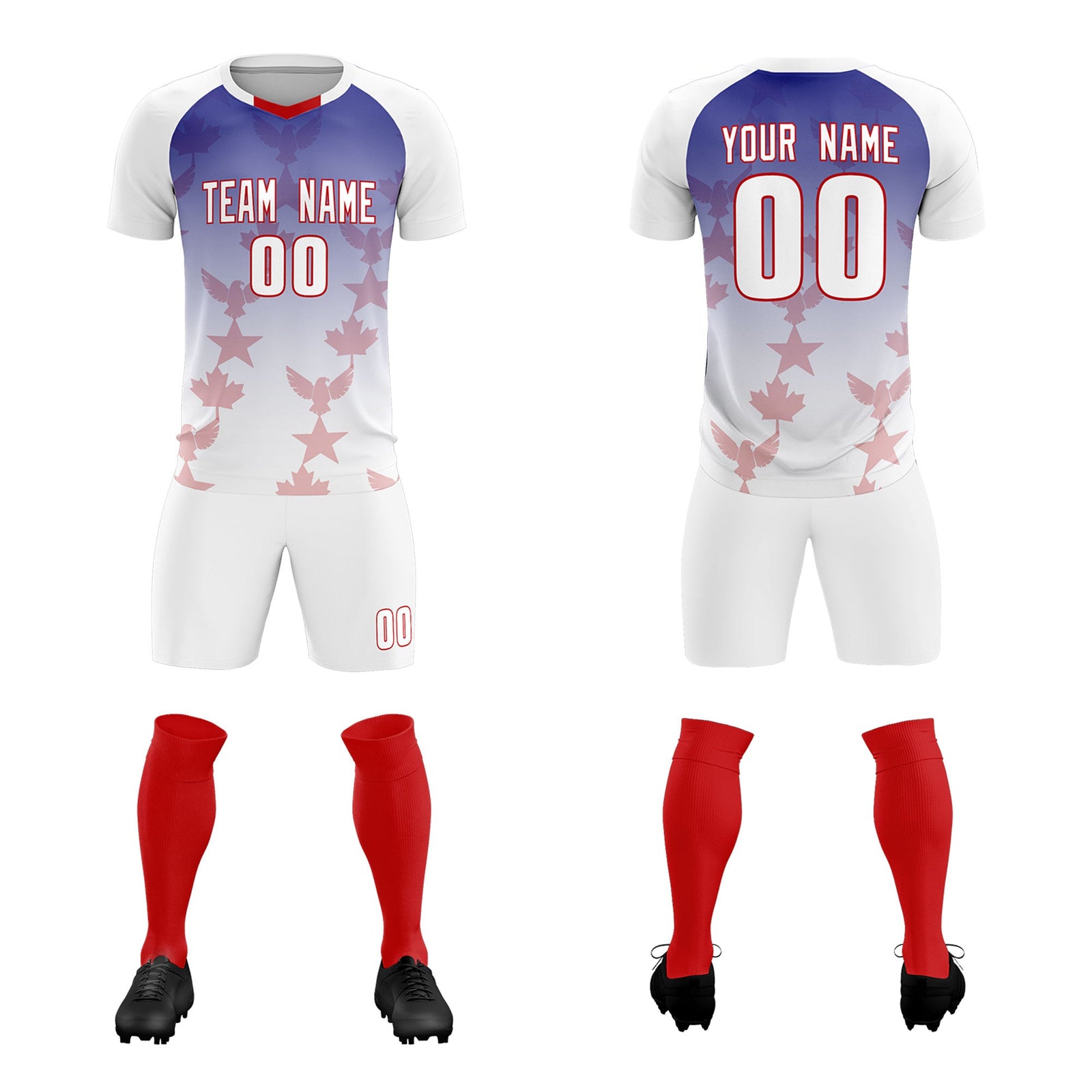 Custom White Royal World Cup Inspired Lightweight&Drapable Training Uniform Gradient Fashion Soccer Sets Jersey