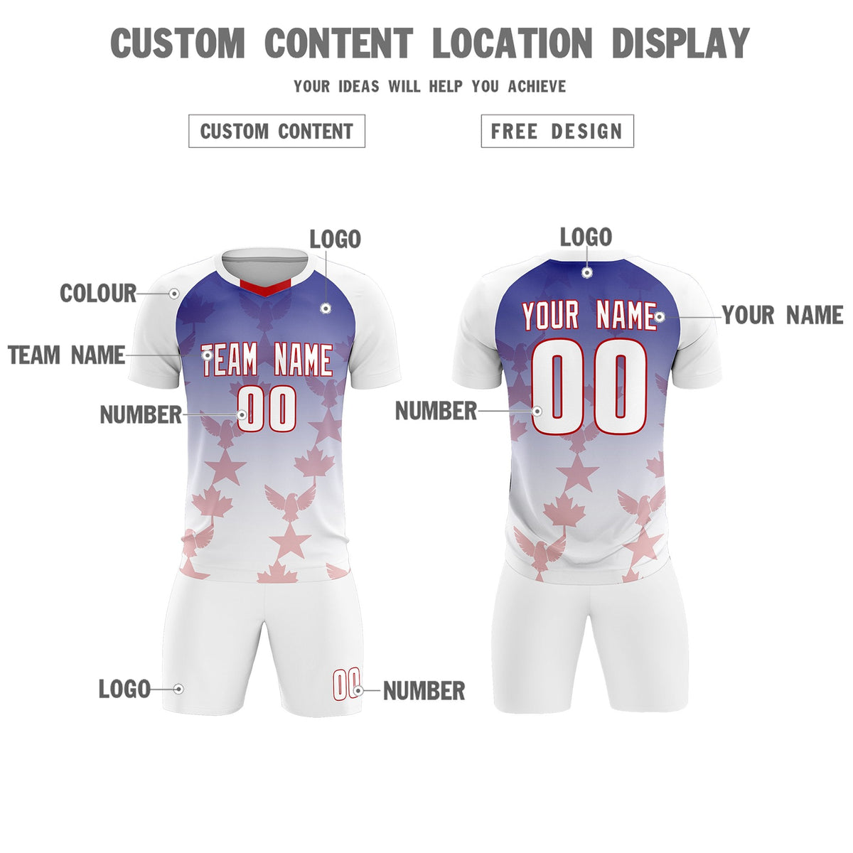 Custom White Royal World Cup Inspired Lightweight&amp;Drapable Training Uniform Gradient Fashion Soccer Sets Jersey