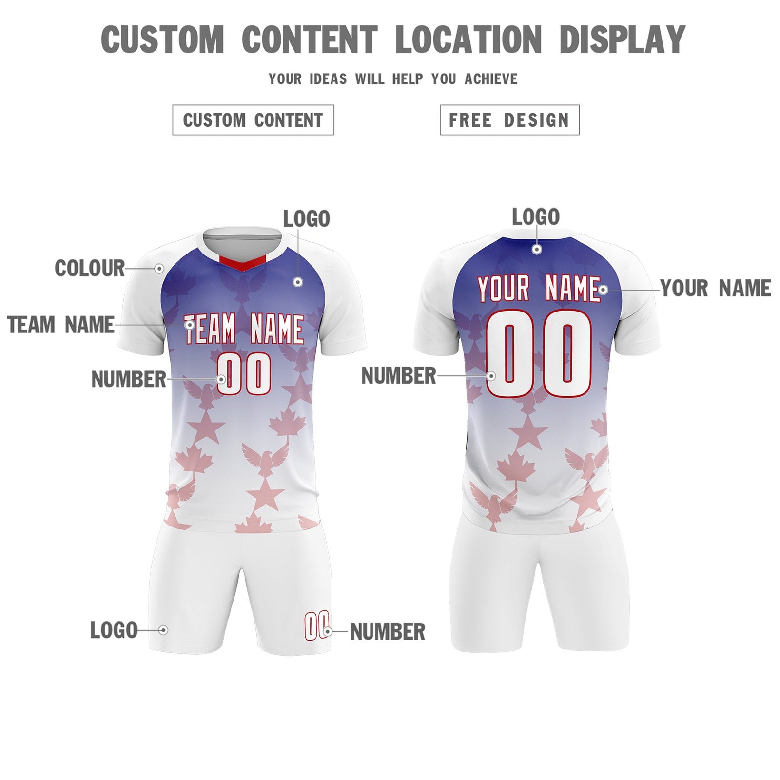 Custom White Royal World Cup Inspired Lightweight&Drapable Training Uniform Gradient Fashion Soccer Sets Jersey