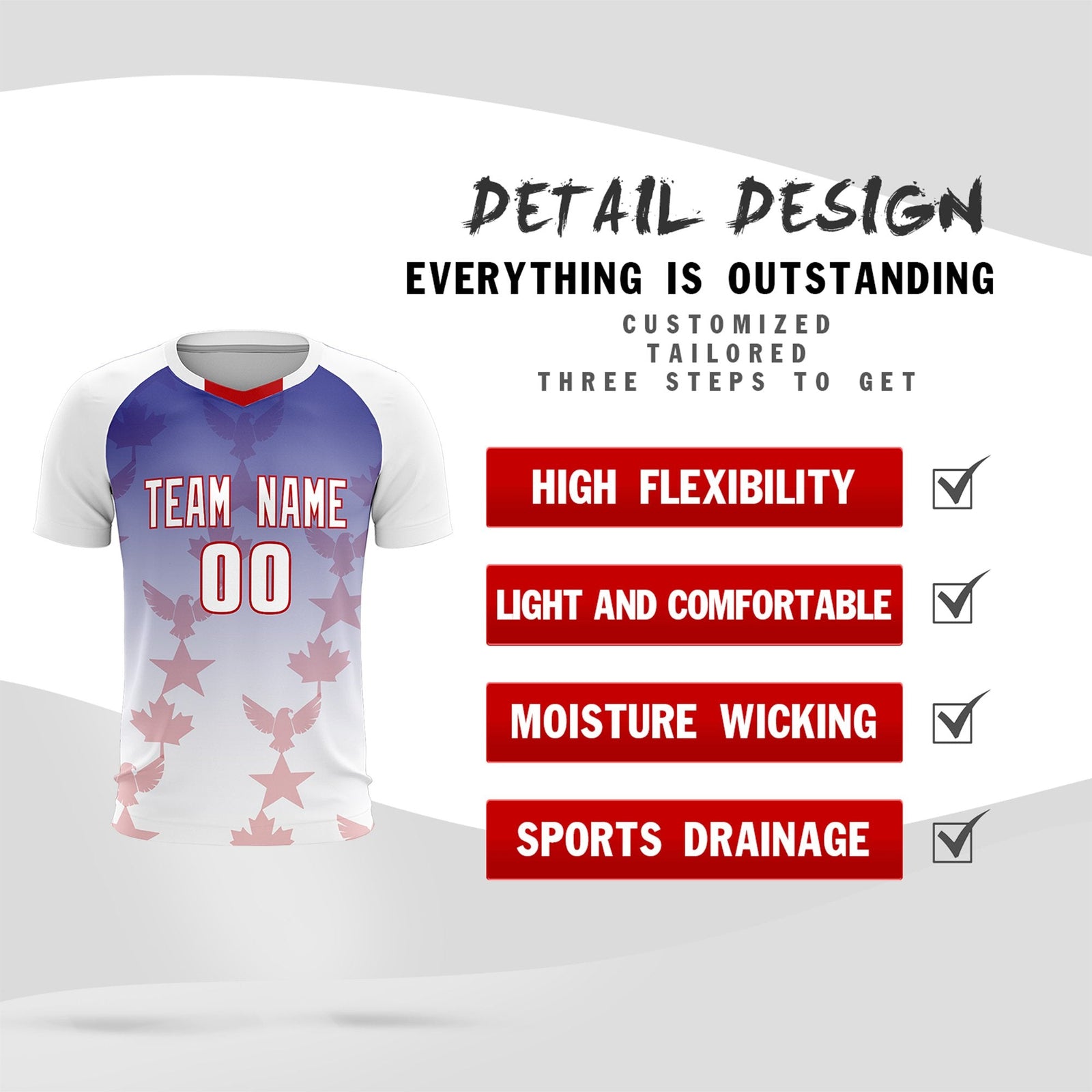 Custom White Royal World Cup Inspired Lightweight&Drapable Training Uniform Gradient Fashion Soccer Sets Jersey