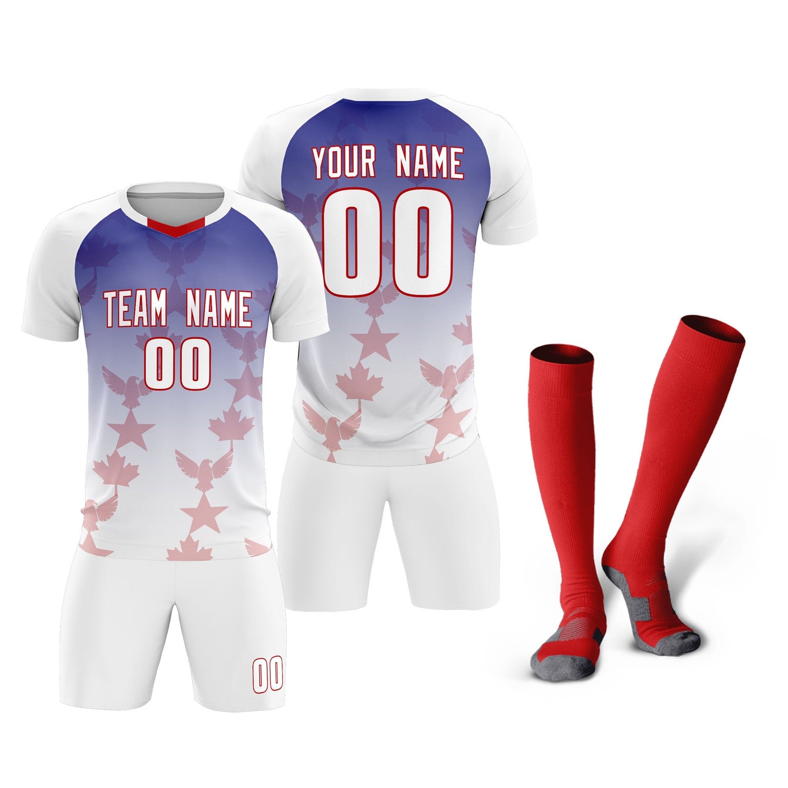 Custom White Royal World Cup Inspired Lightweight&Drapable Training Uniform Gradient Fashion Soccer Sets Jersey