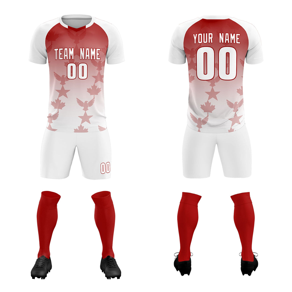 Custom White Red World Cup Inspired Wrinkle-Resistant Training Uniform Gradient Fashion Soccer Sets Jersey