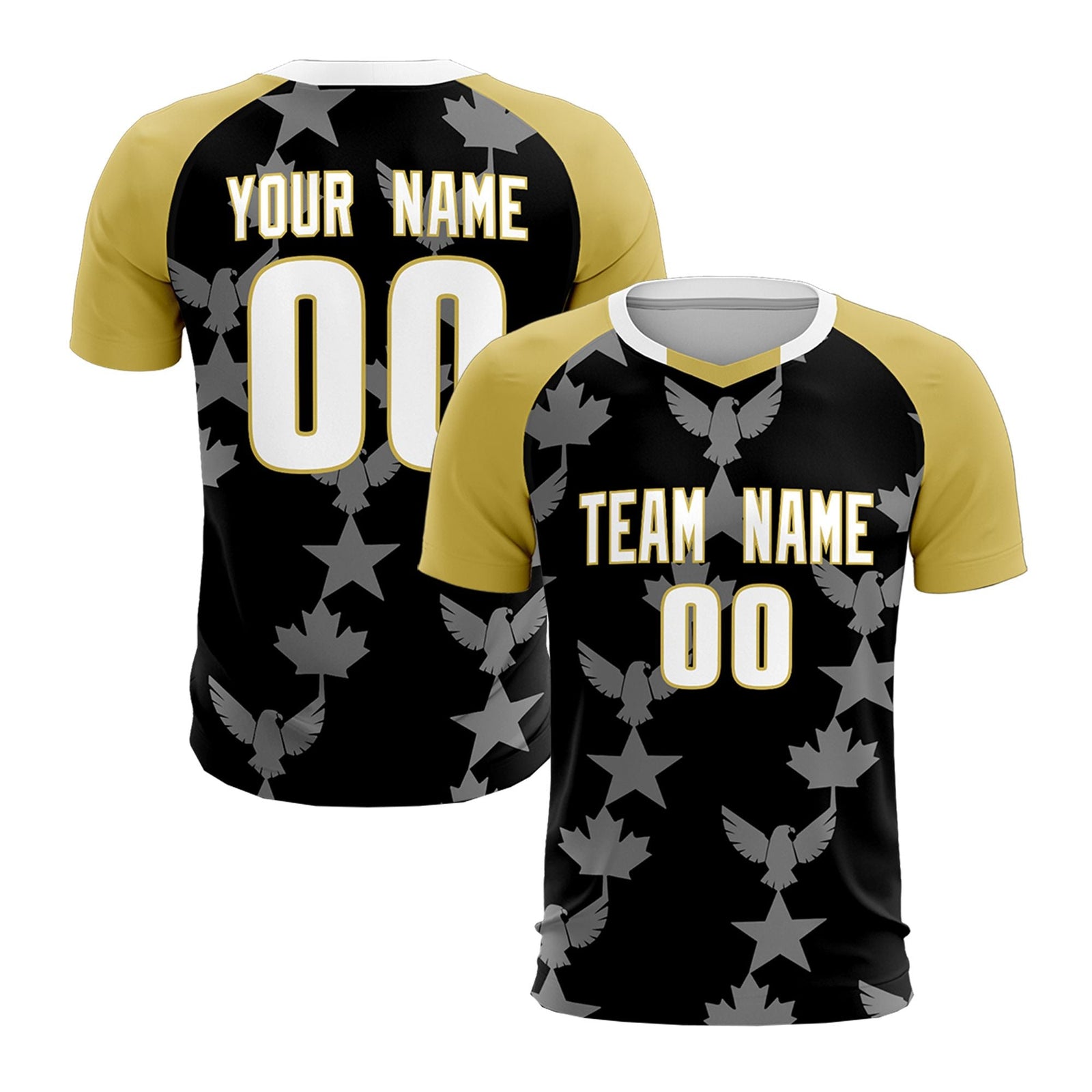 Custom Old Gold Black World Cup Inspired Breathable&Quick-Drying Training Uniform Raglan Sleeve Soccer Sets Jersey