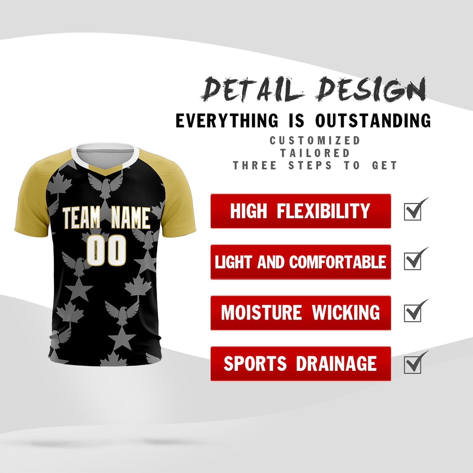 Custom Old Gold Black World Cup Inspired Breathable&Quick-Drying Training Uniform Raglan Sleeve Soccer Sets Jersey