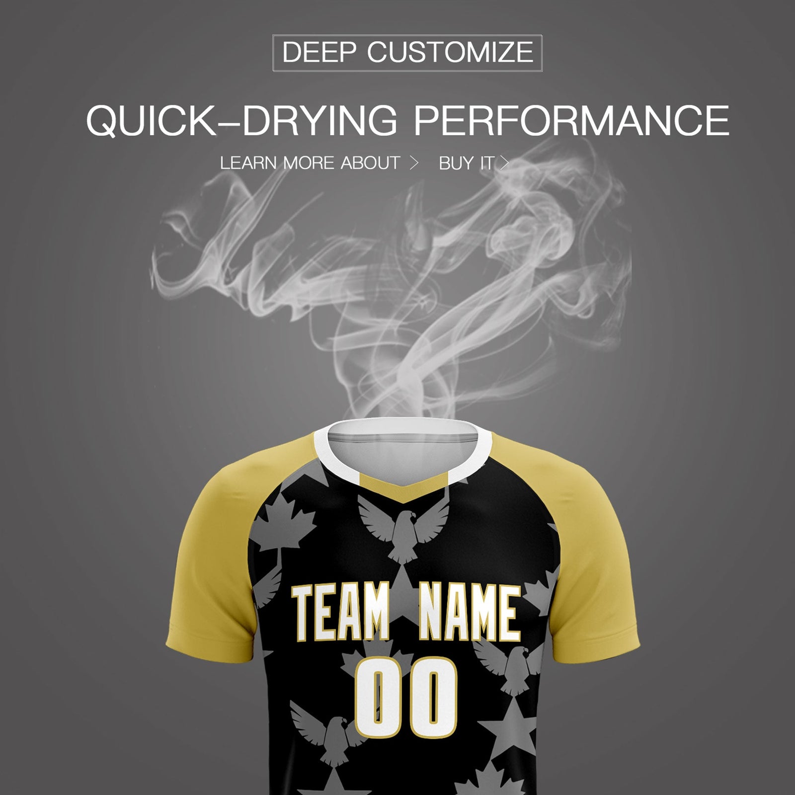 Custom Old Gold Black World Cup Inspired Breathable&Quick-Drying Training Uniform Raglan Sleeve Soccer Sets Jersey