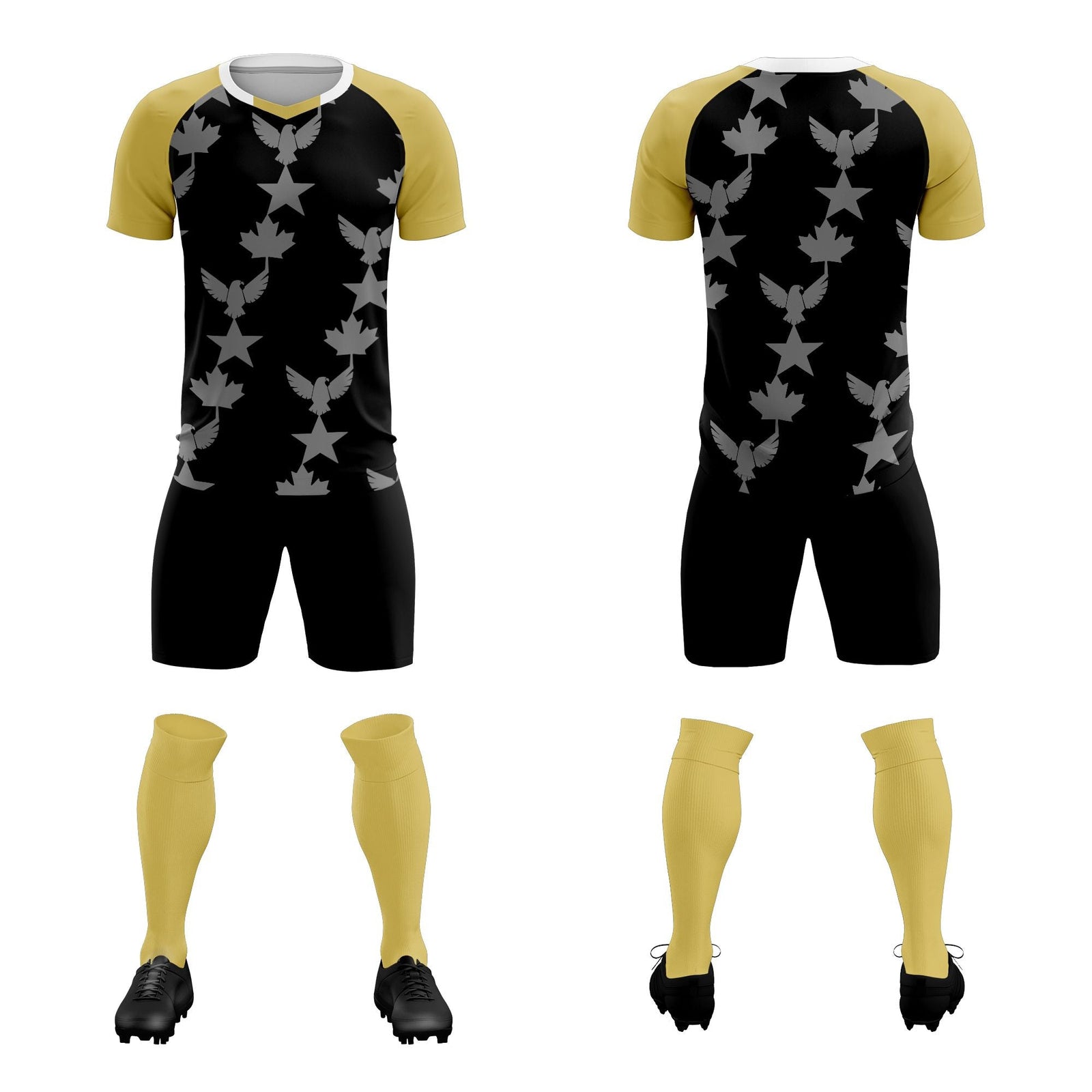 Custom Old Gold Black World Cup Inspired Breathable&Quick-Drying Training Uniform Raglan Sleeve Soccer Sets Jersey