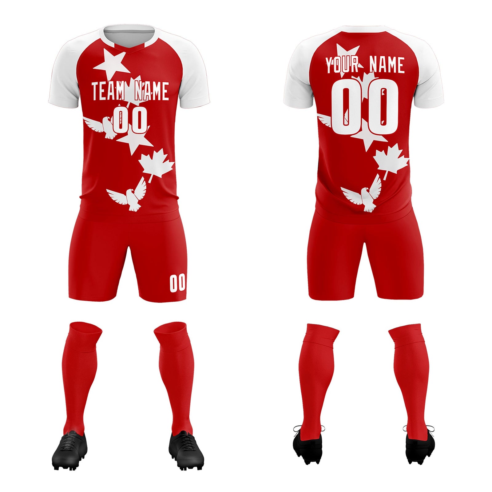 Custom White Red World Cup Inspired Lightweight&Drapable Training Uniform Raglan Sleeve Soccer Sets Jersey
