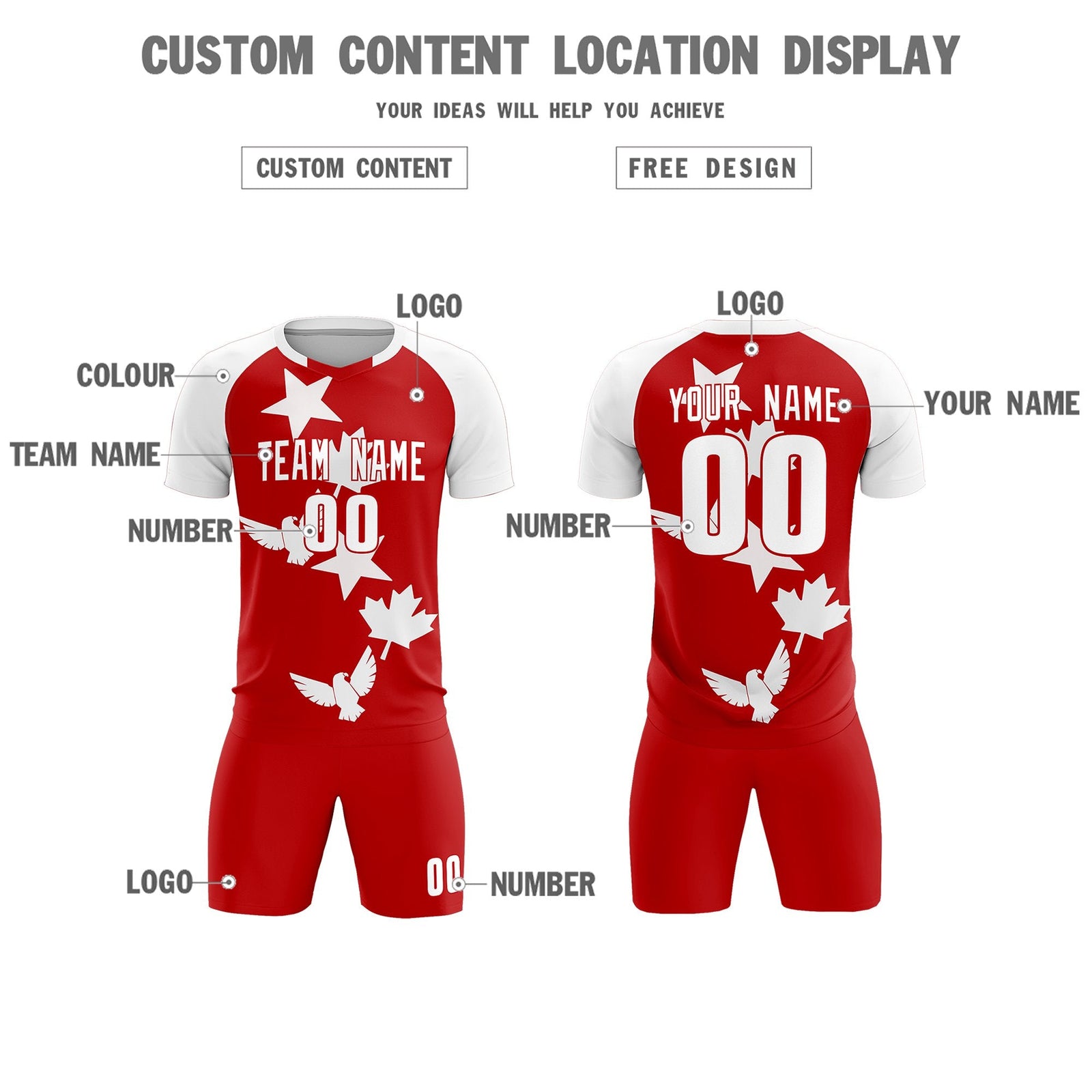 Custom White Red World Cup Inspired Lightweight&Drapable Training Uniform Raglan Sleeve Soccer Sets Jersey