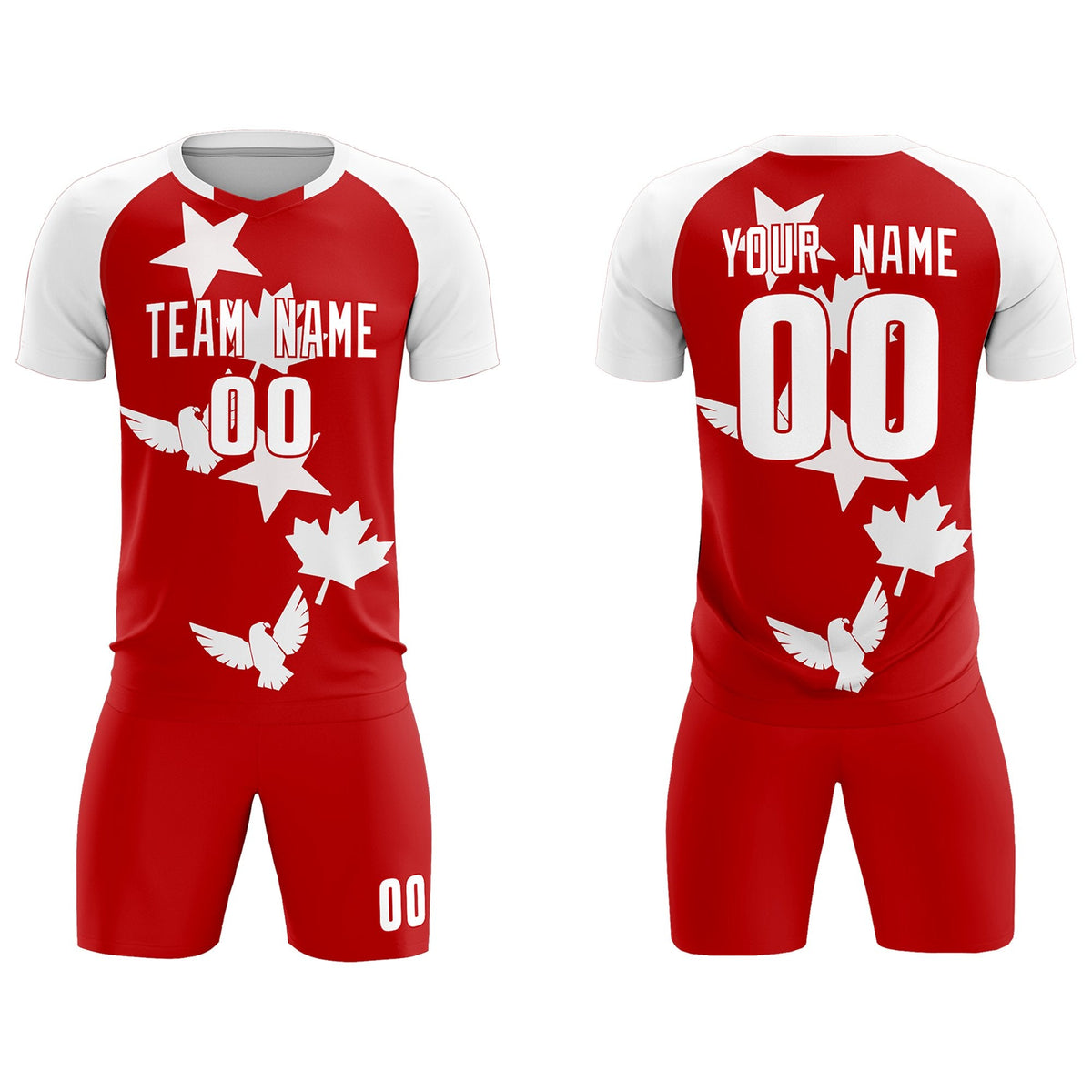 Custom White Red World Cup Inspired Lightweight&amp;Drapable Training Uniform Raglan Sleeve Soccer Sets Jersey