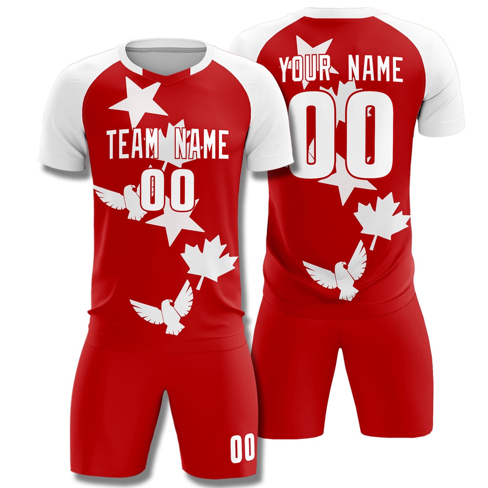 Custom White Red World Cup Inspired Lightweight&Drapable Training Uniform Raglan Sleeve Soccer Sets Jersey