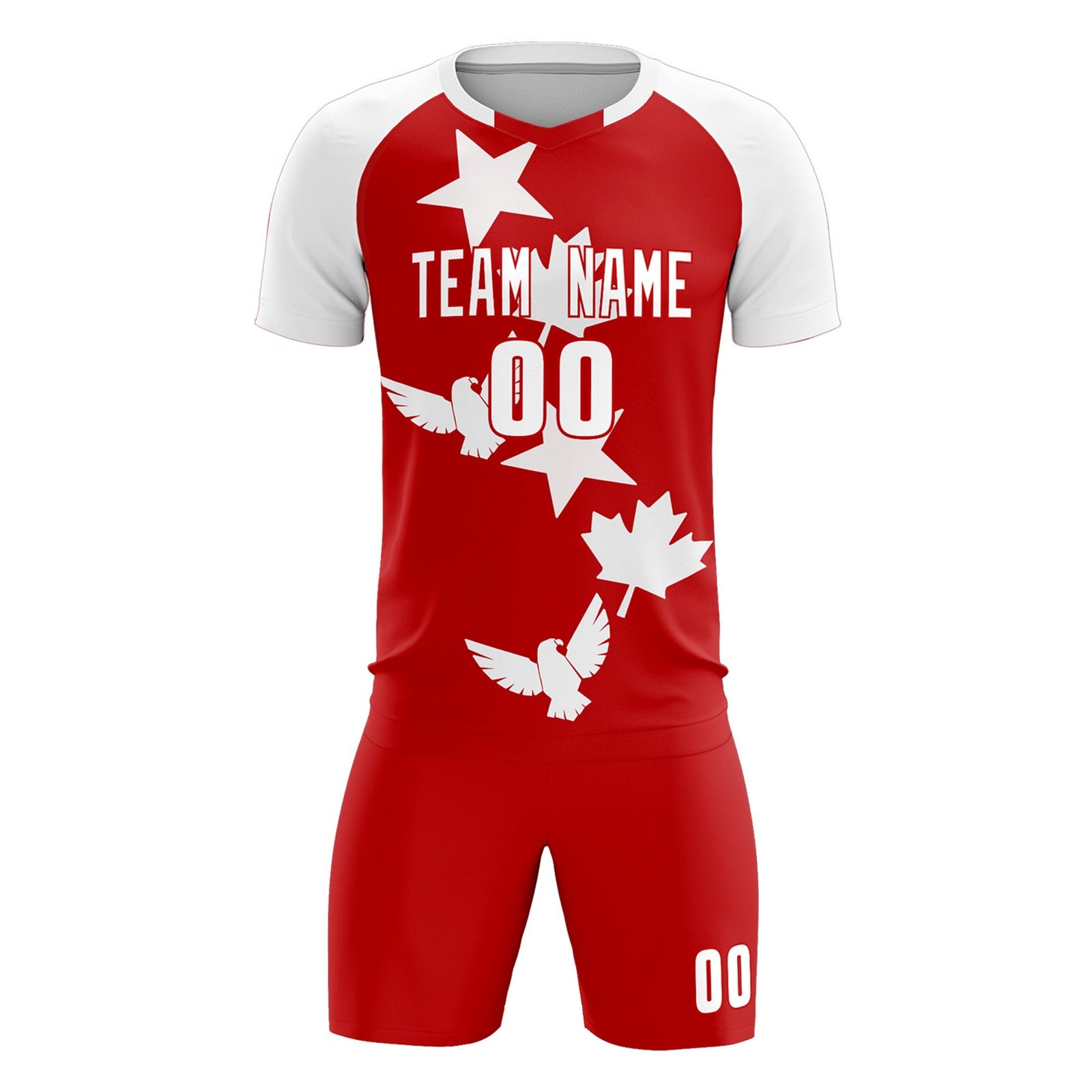 Custom White Red World Cup Inspired Lightweight&Drapable Training Uniform Raglan Sleeve Soccer Sets Jersey