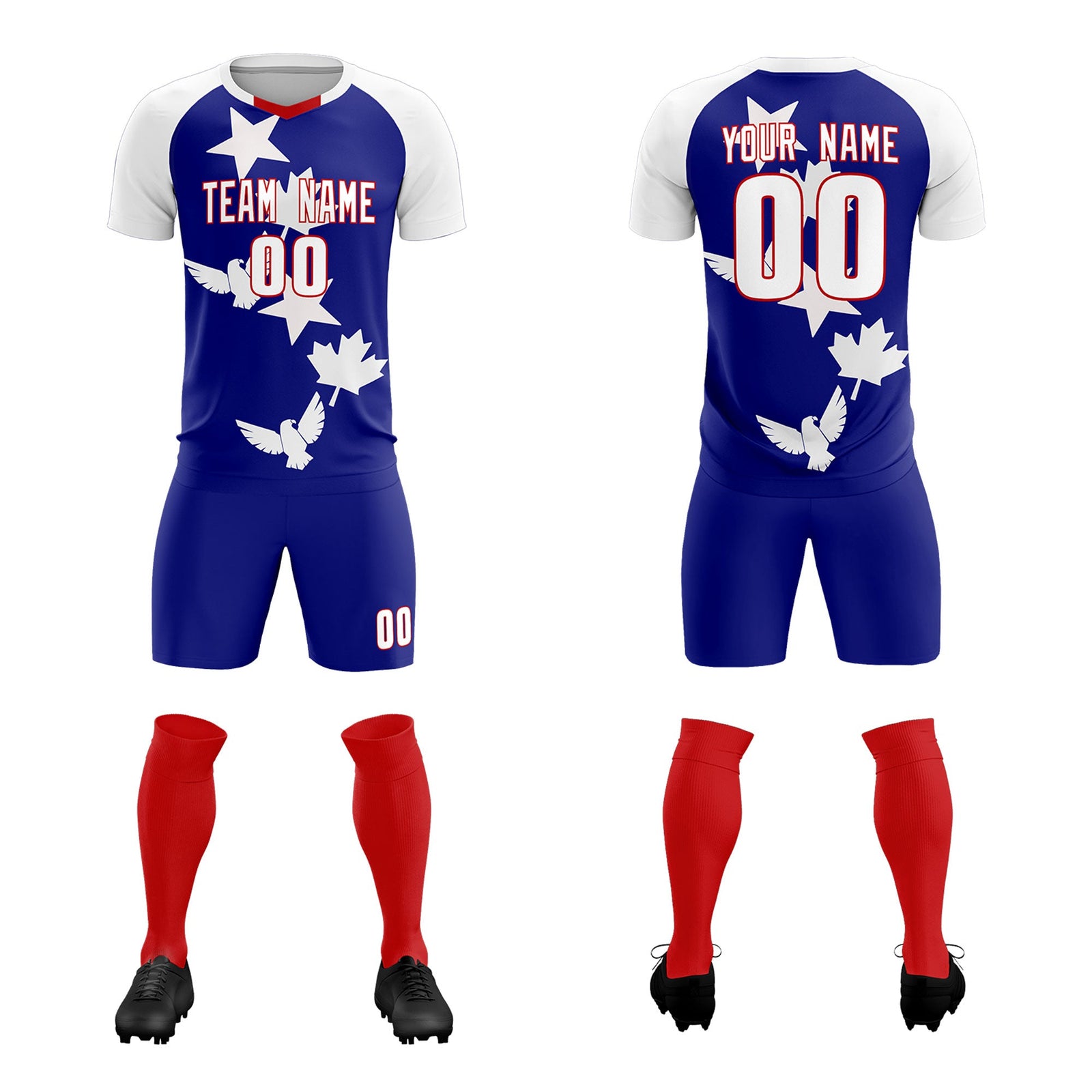 Custom White Royal World Cup Inspired Breathable&Quick-Drying Training Uniform Raglan Sleeve Soccer Sets Jersey