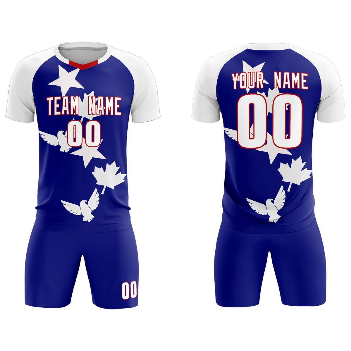 Custom White Royal World Cup Inspired Breathable&amp;Quick-Drying Training Uniform Raglan Sleeve Soccer Sets Jersey