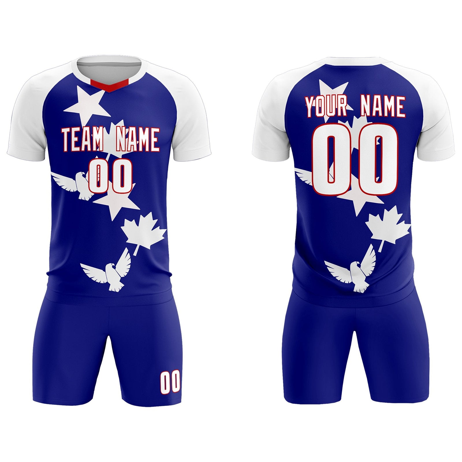 Custom White Royal World Cup Inspired Breathable&Quick-Drying Training Uniform Raglan Sleeve Soccer Sets Jersey