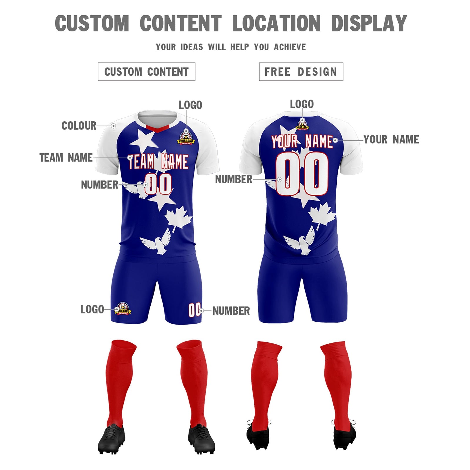 Custom White Royal World Cup Inspired Breathable&Quick-Drying Training Uniform Raglan Sleeve Soccer Sets Jersey