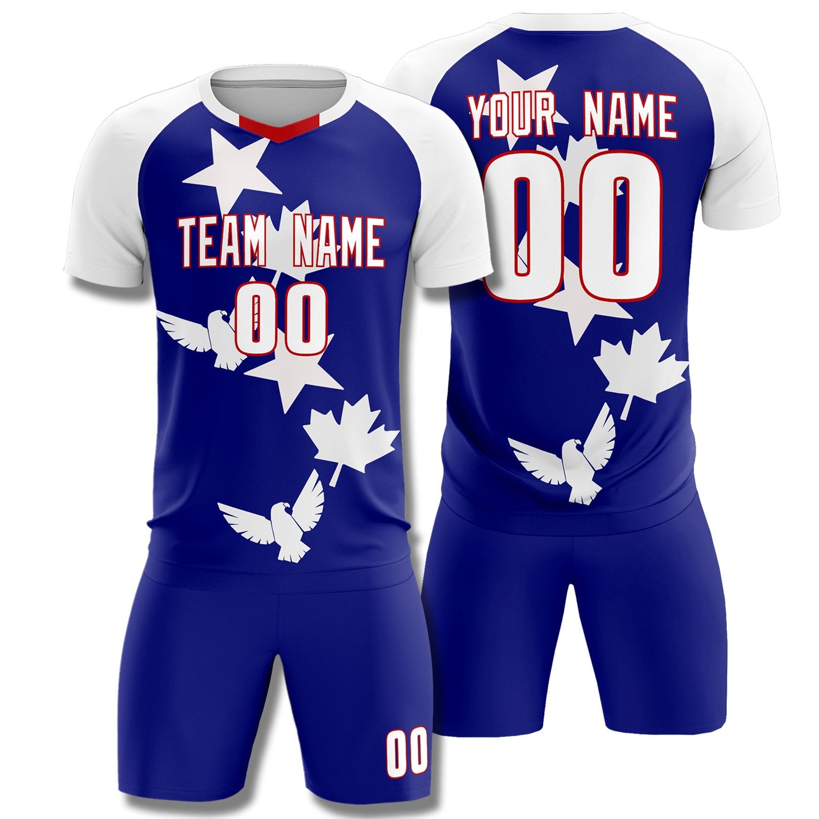 Custom White Royal World Cup Inspired Breathable&Quick-Drying Training Uniform Raglan Sleeve Soccer Sets Jersey