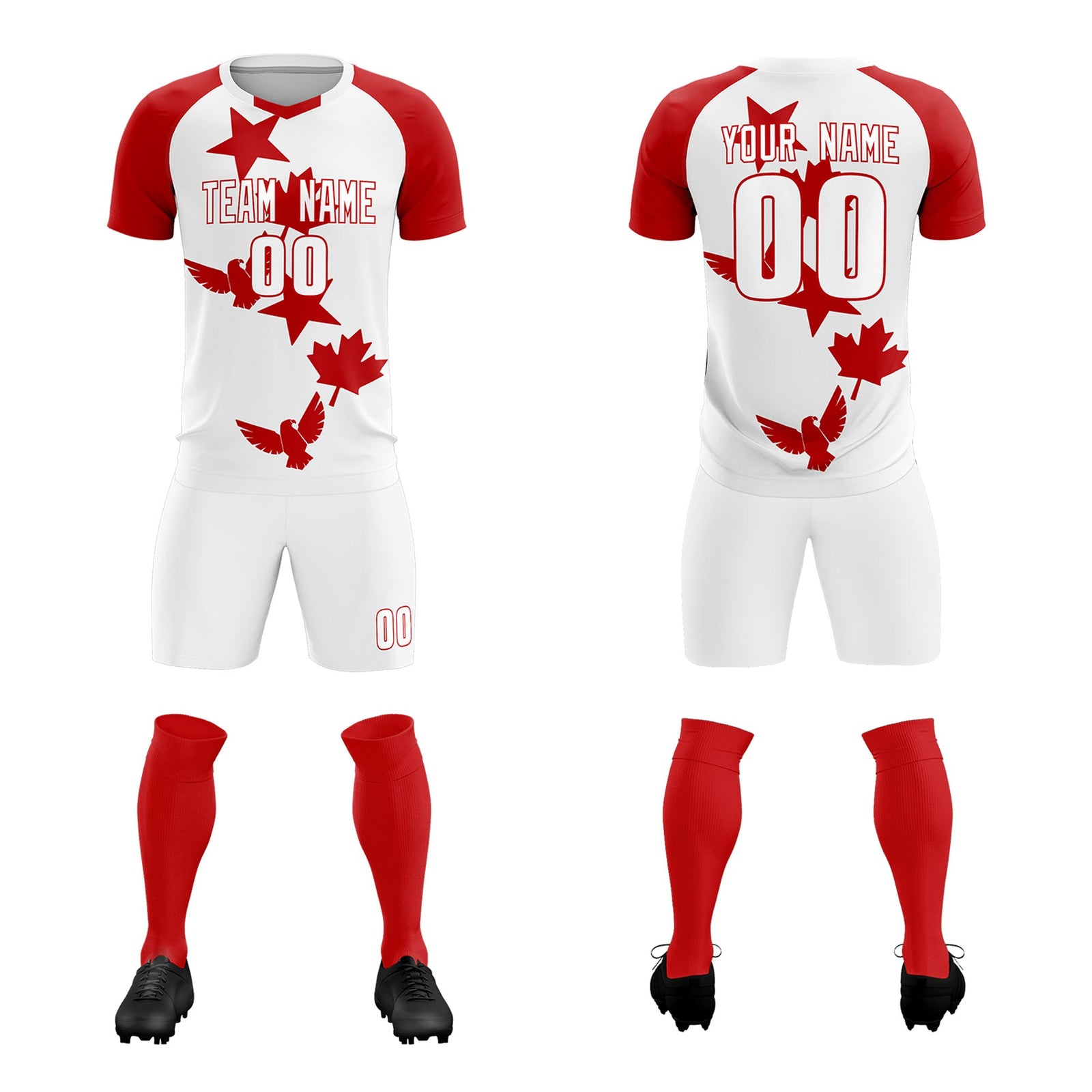 Custom Red White World Cup Inspired Lightweight&Drapable Training Uniform Raglan Sleeve Soccer Sets Jersey