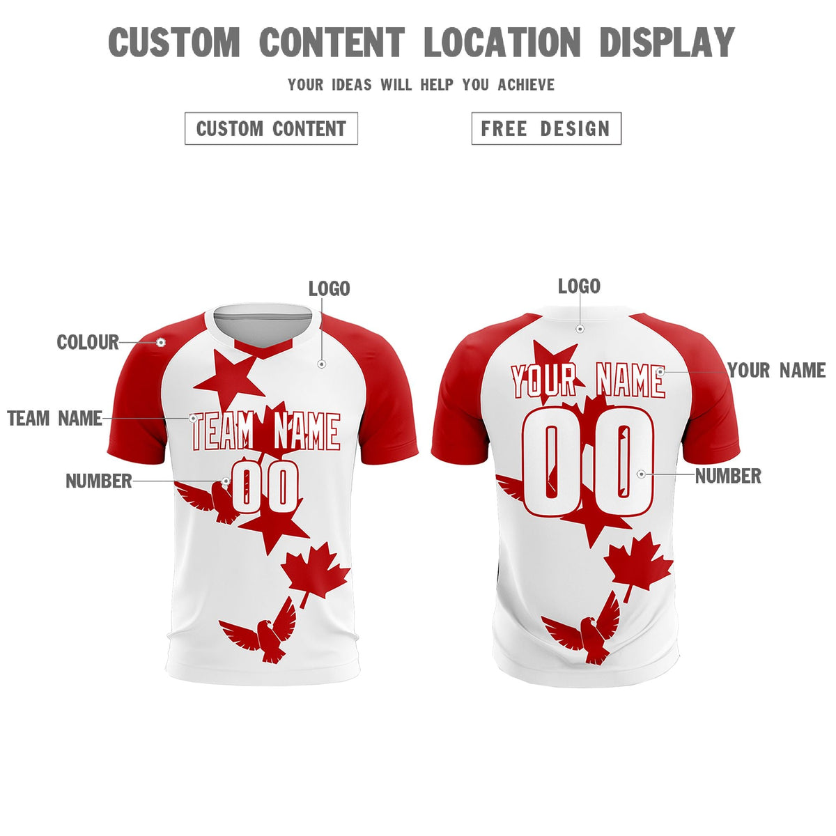 Custom Red White World Cup Inspired Lightweight&amp;Drapable Training Uniform Raglan Sleeve Soccer Sets Jersey