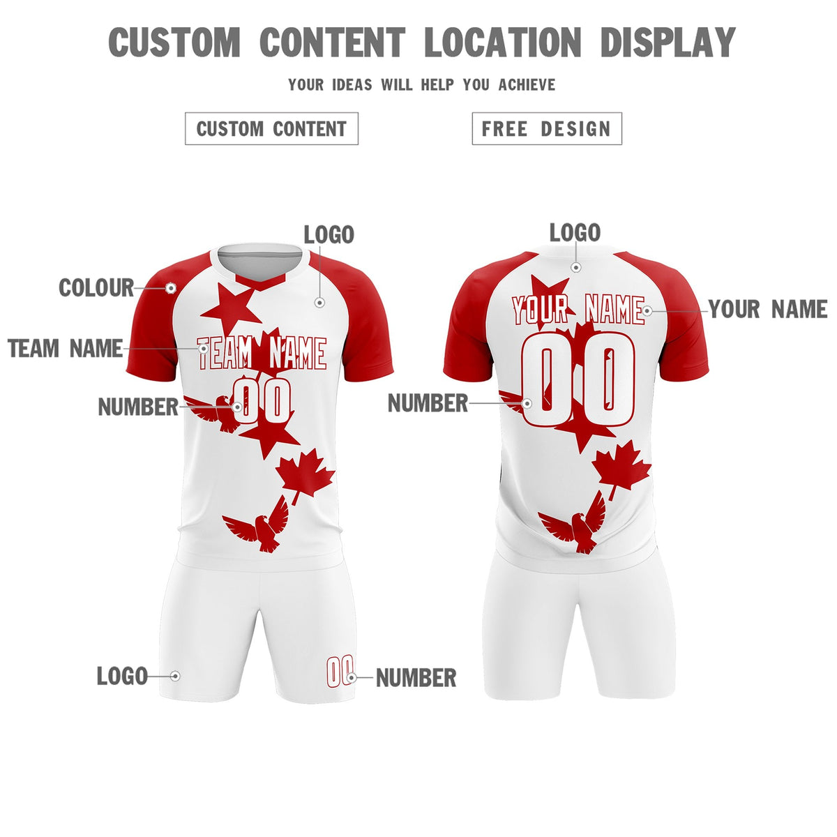 Custom Red White World Cup Inspired Lightweight&amp;Drapable Training Uniform Raglan Sleeve Soccer Sets Jersey