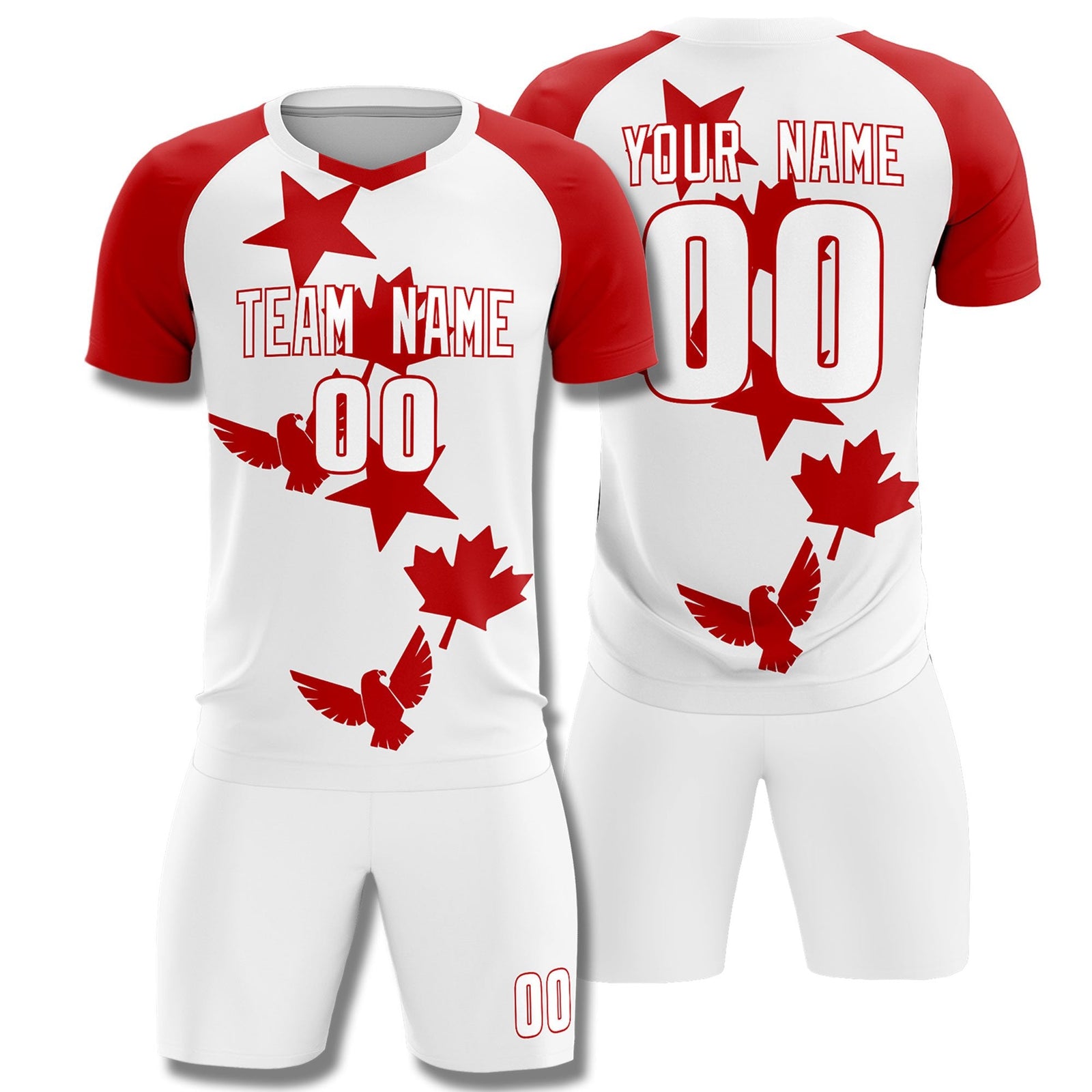 Custom Red White World Cup Inspired Lightweight&Drapable Training Uniform Raglan Sleeve Soccer Sets Jersey