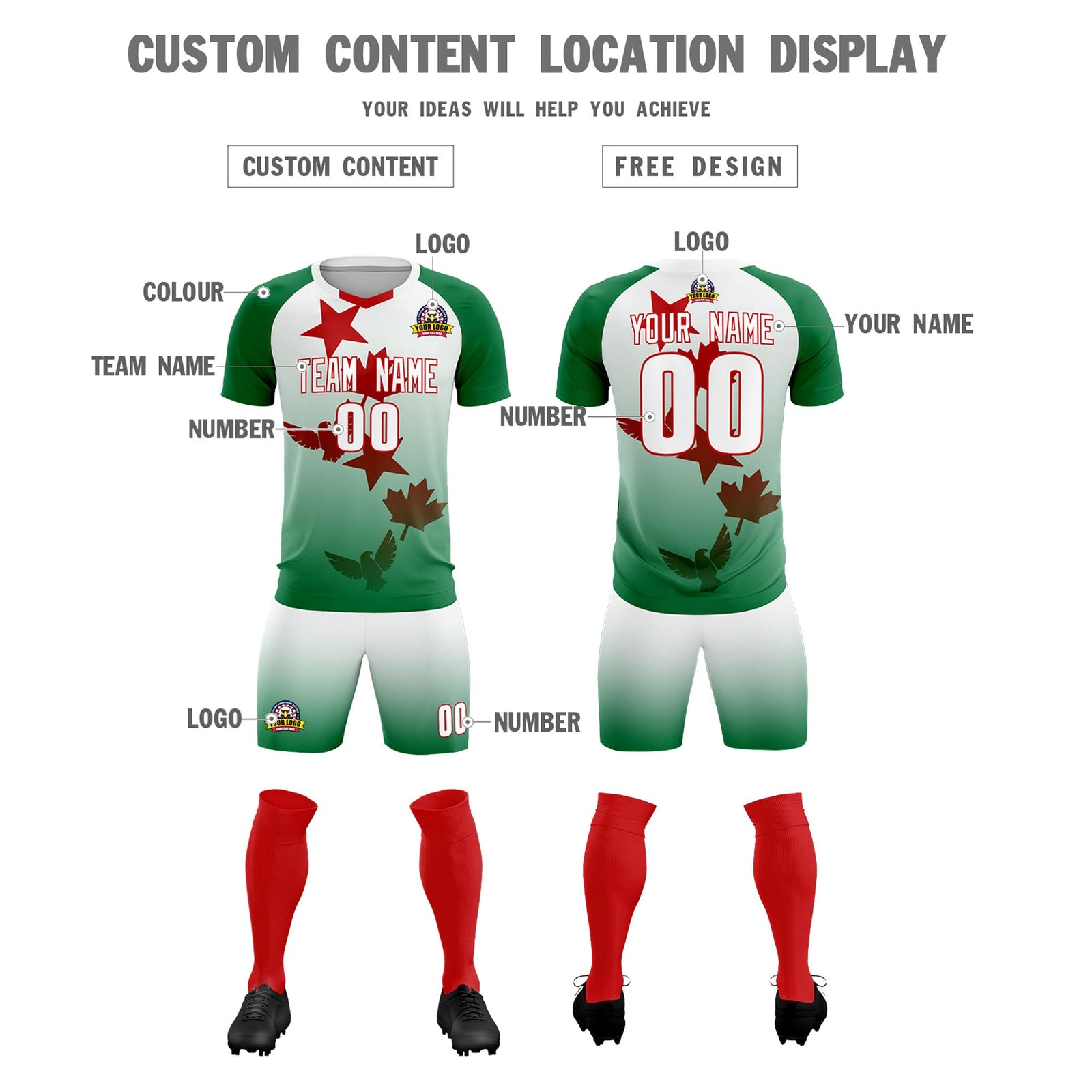 Custom Kelly Green White World Cup Inspired Quick-Drying Training Uniform Gradient Fashion Soccer Sets Jersey