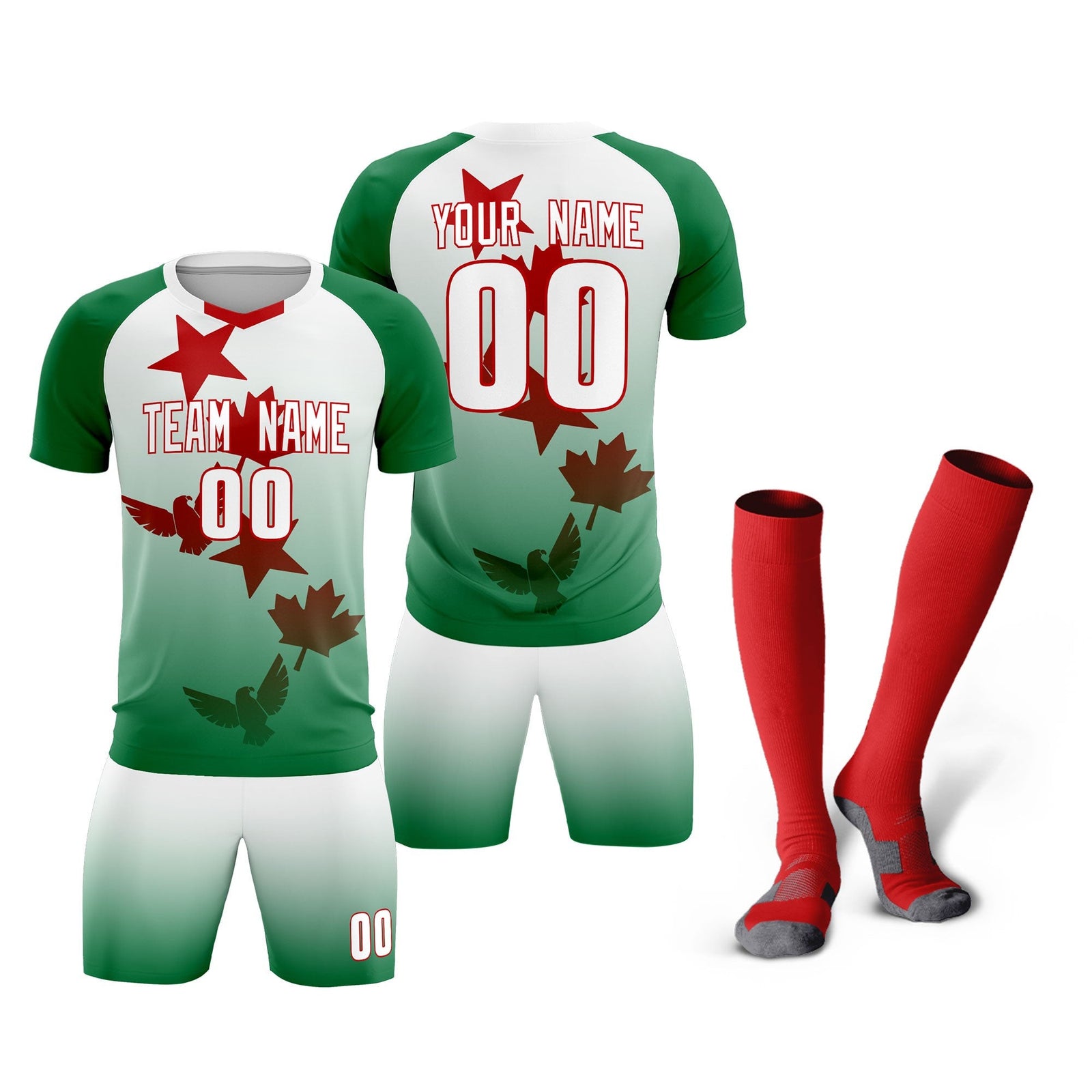 Custom Kelly Green White World Cup Inspired Quick-Drying Training Uniform Gradient Fashion Soccer Sets Jersey