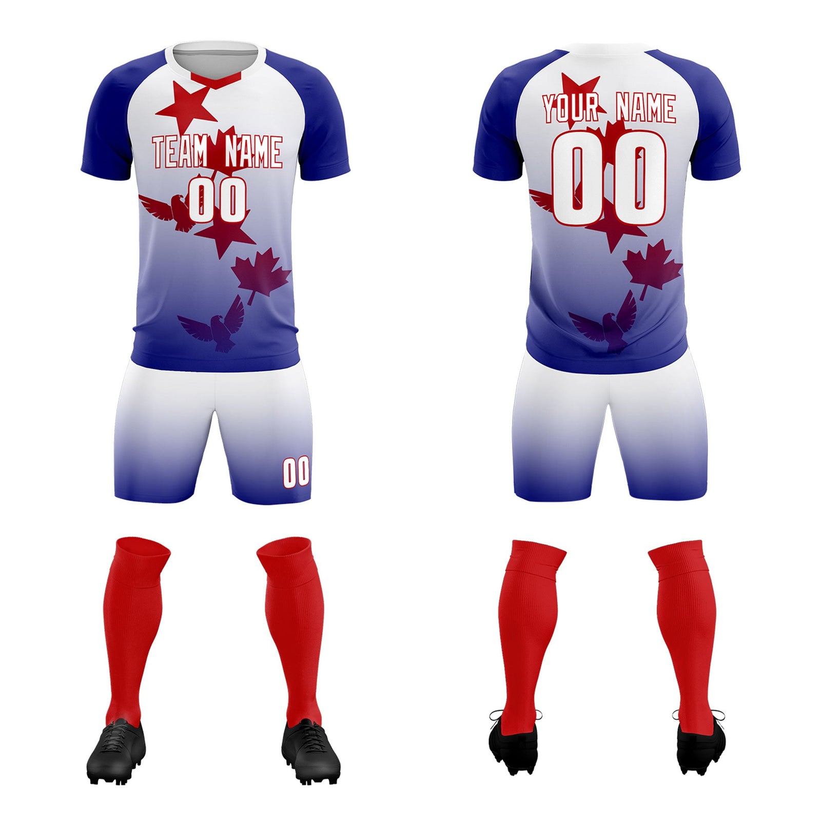 Custom Royal White World Cup Inspired Lightweight&Drapable Training Uniform Gradient Fashion Soccer Sets Jersey