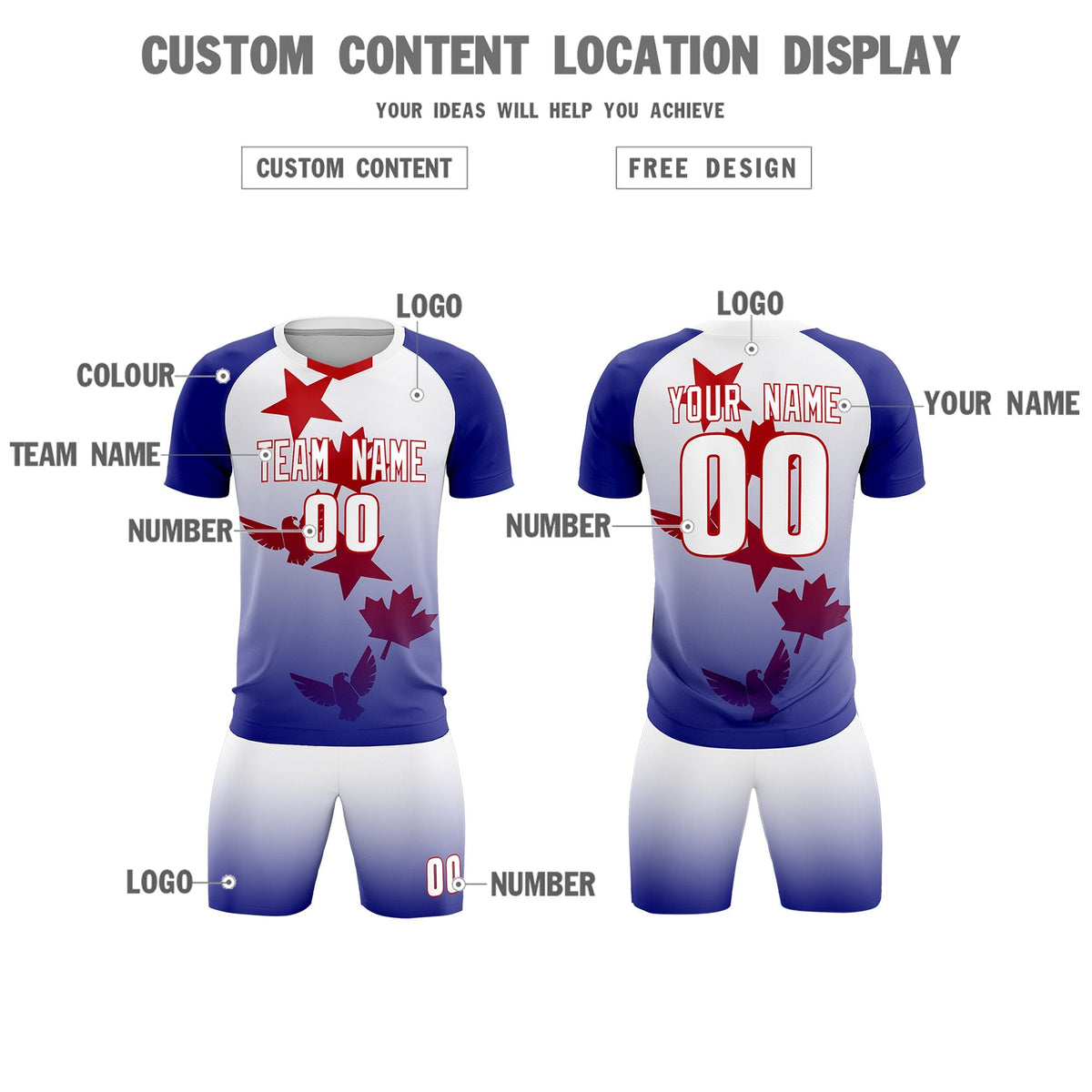 Custom Royal White World Cup Inspired Lightweight&amp;Drapable Training Uniform Gradient Fashion Soccer Sets Jersey