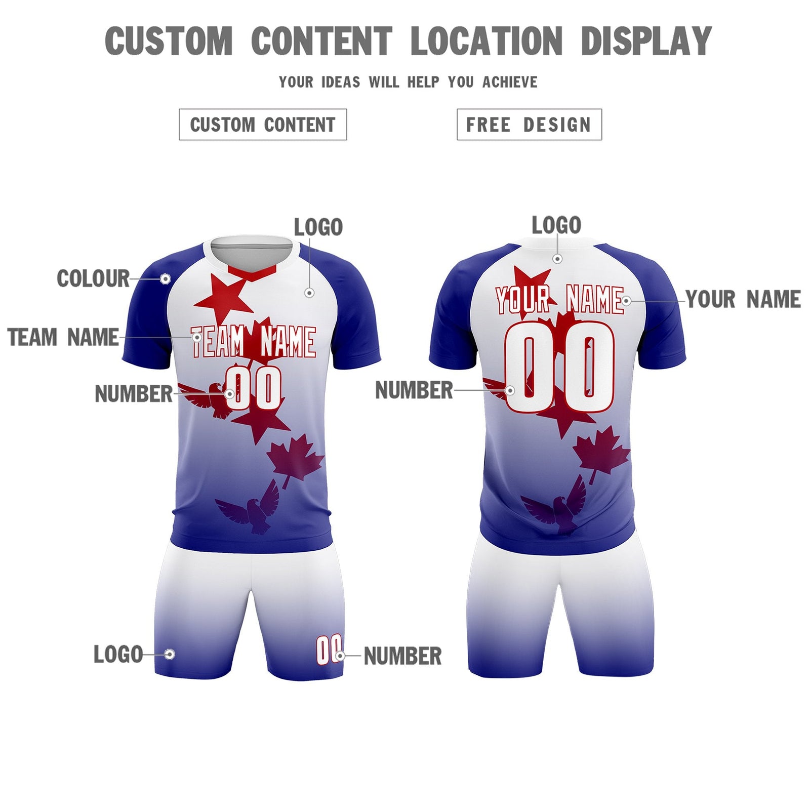 Custom Royal White World Cup Inspired Lightweight&Drapable Training Uniform Gradient Fashion Soccer Sets Jersey