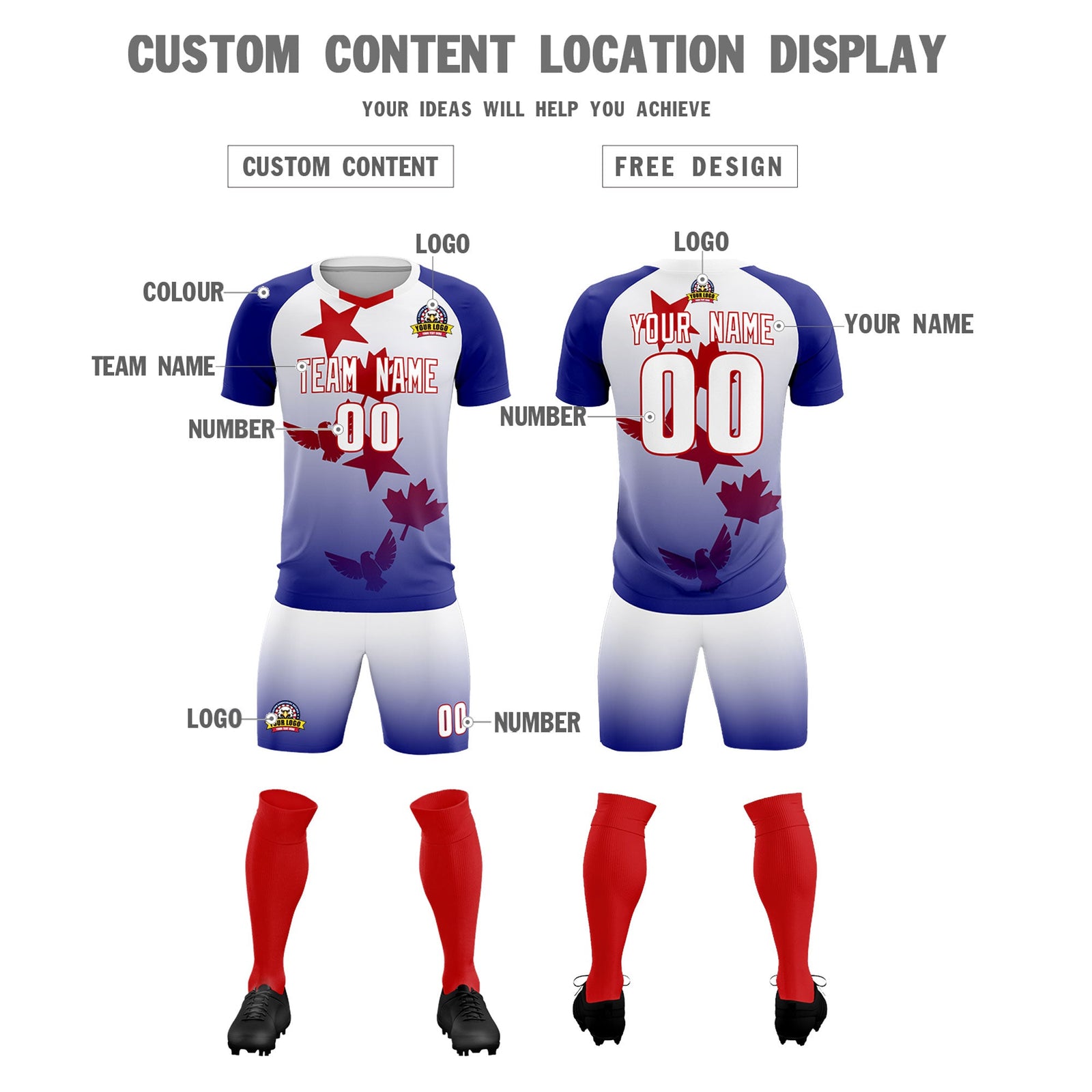 Custom Royal White World Cup Inspired Lightweight&Drapable Training Uniform Gradient Fashion Soccer Sets Jersey