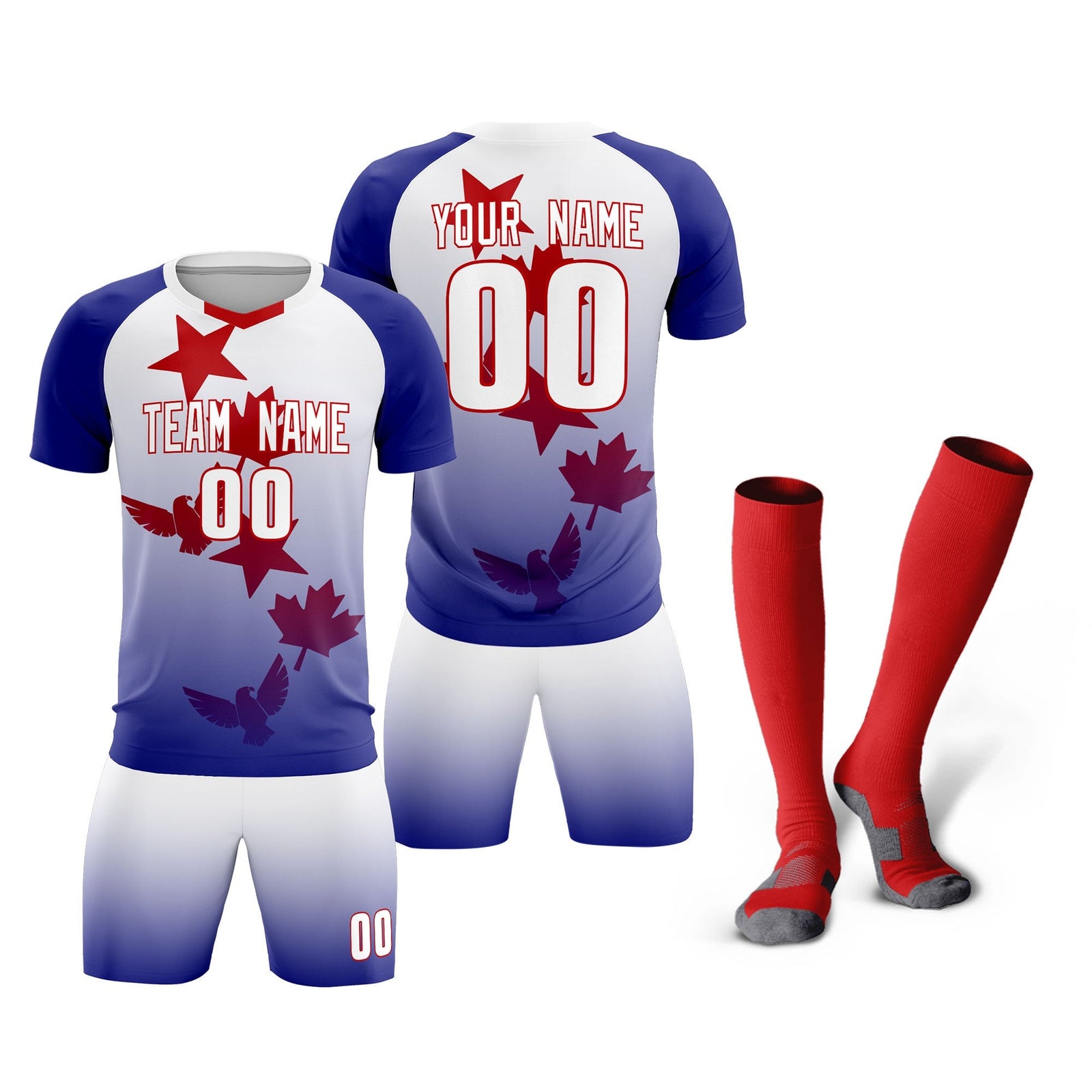 Custom Royal White World Cup Inspired Lightweight&Drapable Training Uniform Gradient Fashion Soccer Sets Jersey