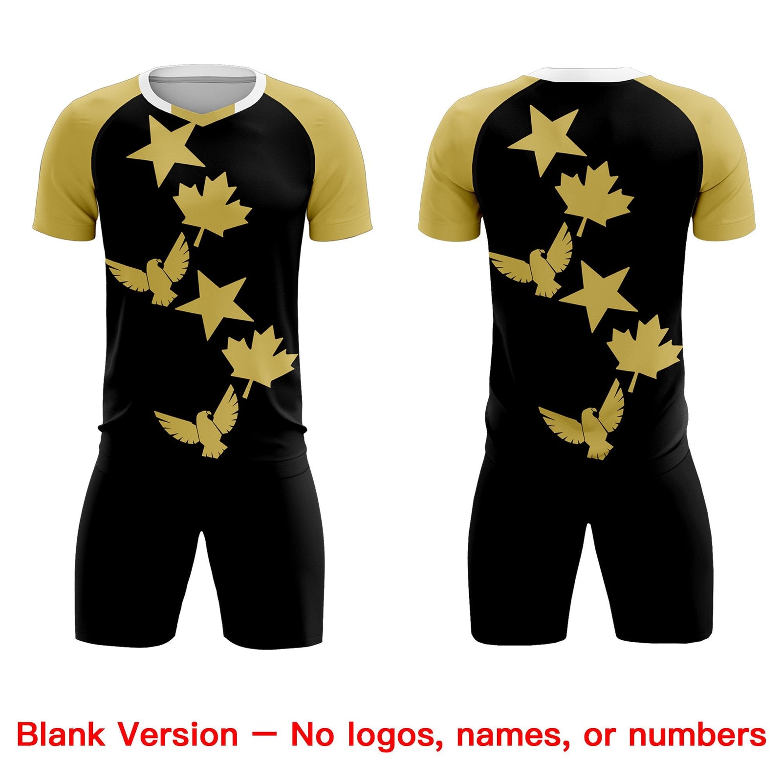 Custom Old Gold Black World Cup Inspired Wrinkle-Resistant Training Uniform Raglan Sleeve Soccer Sets Jersey