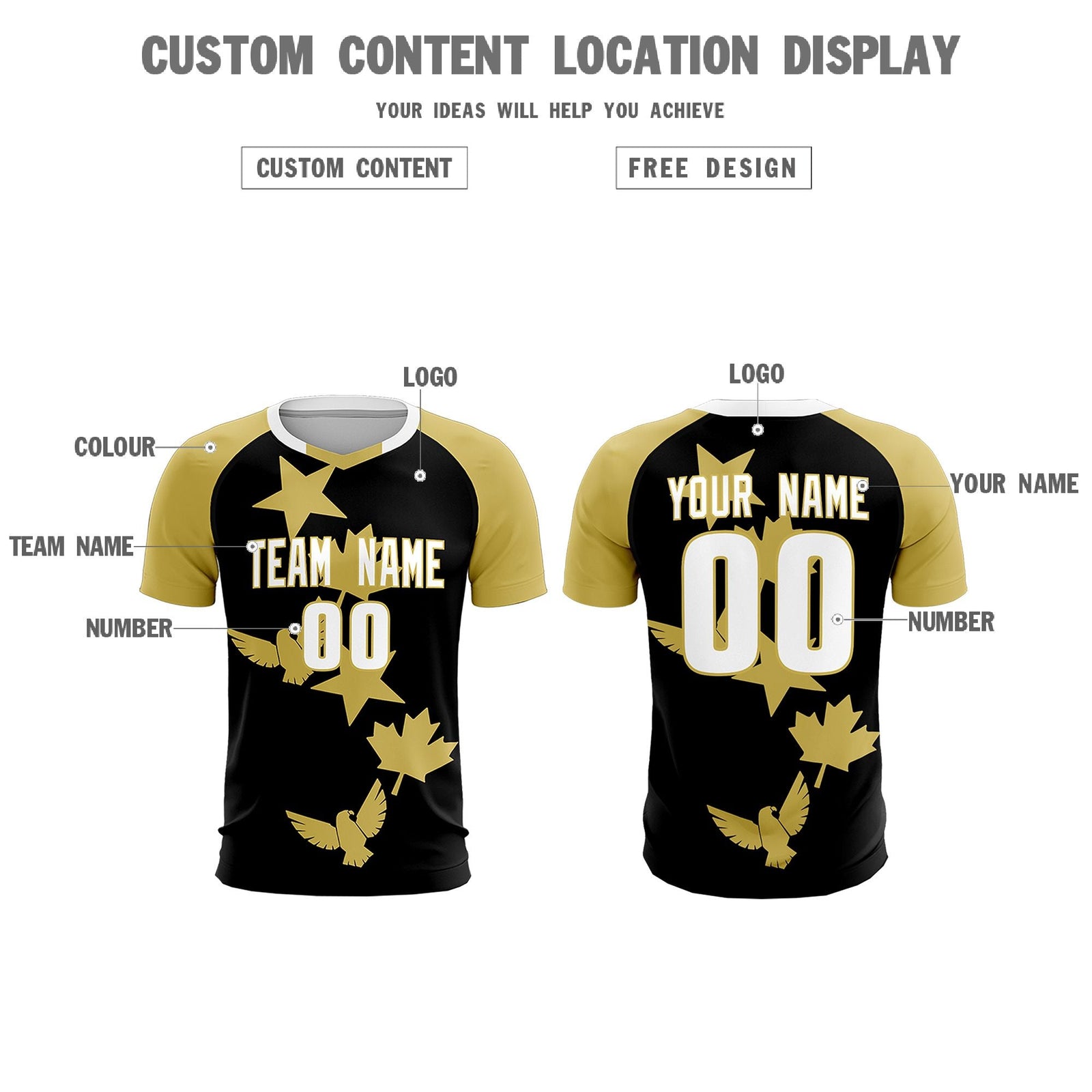 Custom Old Gold Black World Cup Inspired Wrinkle-Resistant Training Uniform Raglan Sleeve Soccer Sets Jersey