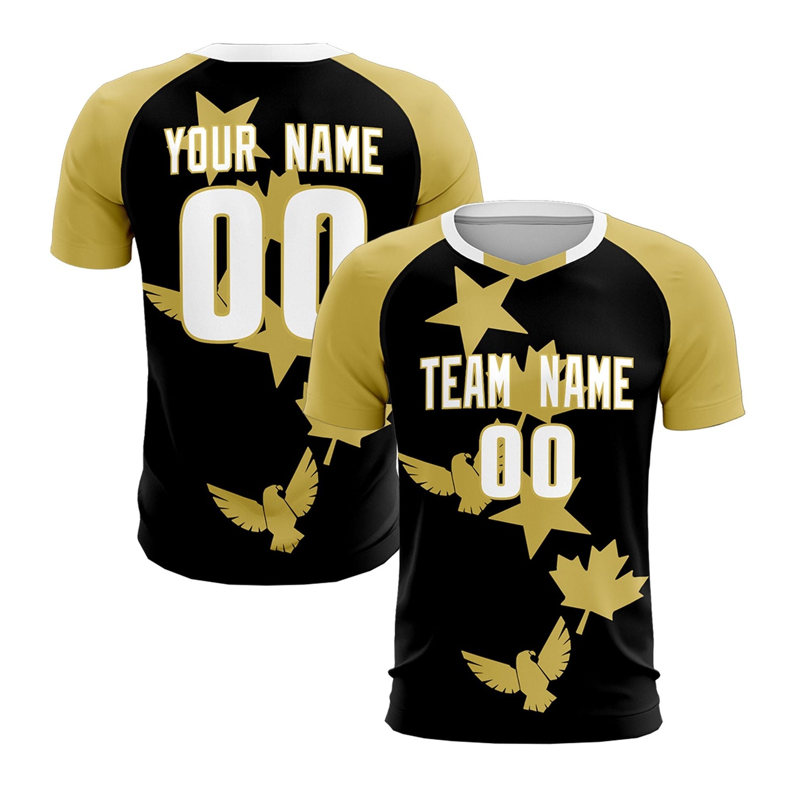 Custom Old Gold Black World Cup Inspired Wrinkle-Resistant Training Uniform Raglan Sleeve Soccer Sets Jersey