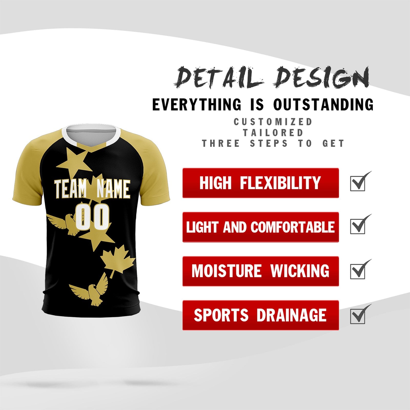 Custom Old Gold Black World Cup Inspired Wrinkle-Resistant Training Uniform Raglan Sleeve Soccer Sets Jersey