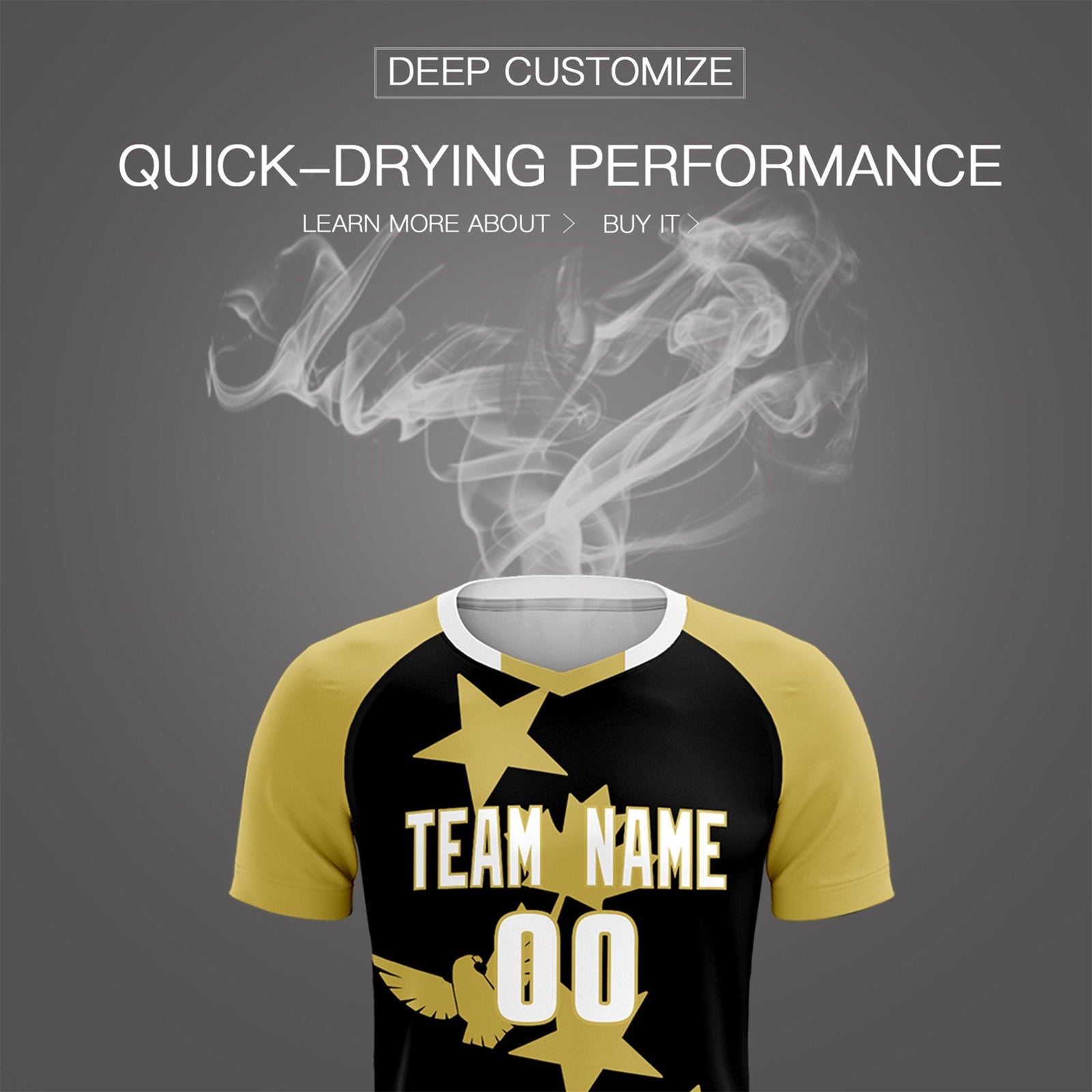 Custom Old Gold Black World Cup Inspired Wrinkle-Resistant Training Uniform Raglan Sleeve Soccer Sets Jersey