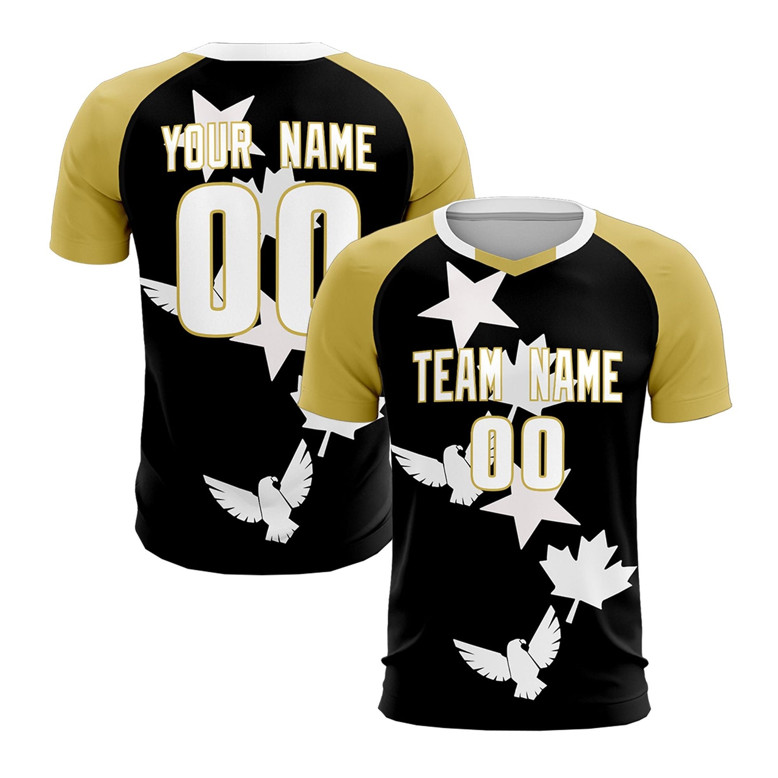 Custom Old Gold Black World Cup Inspired Quick-Drying Training Uniform Raglan Sleeve Soccer Sets Jersey