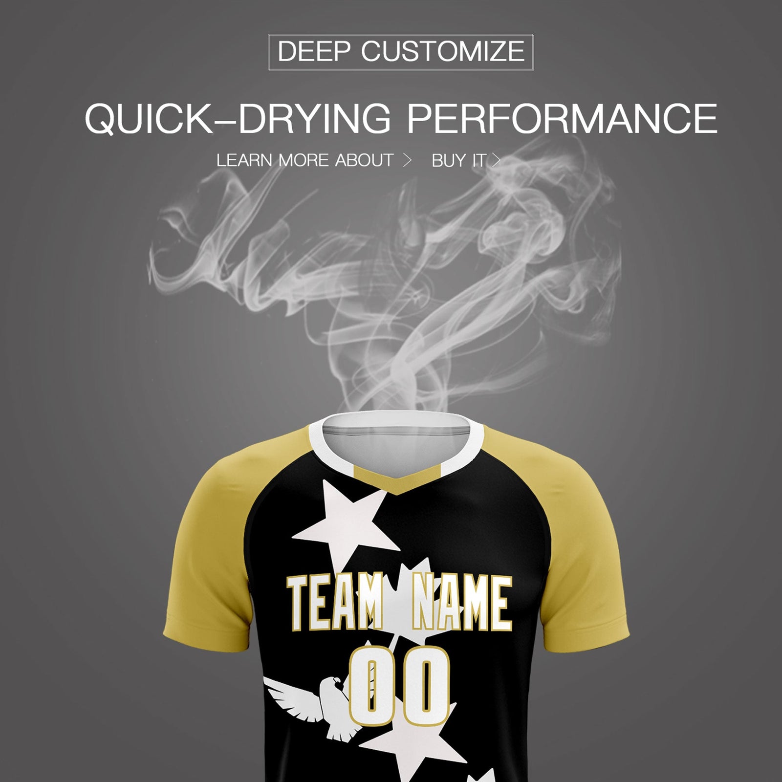 Custom Old Gold Black World Cup Inspired Quick-Drying Training Uniform Raglan Sleeve Soccer Sets Jersey