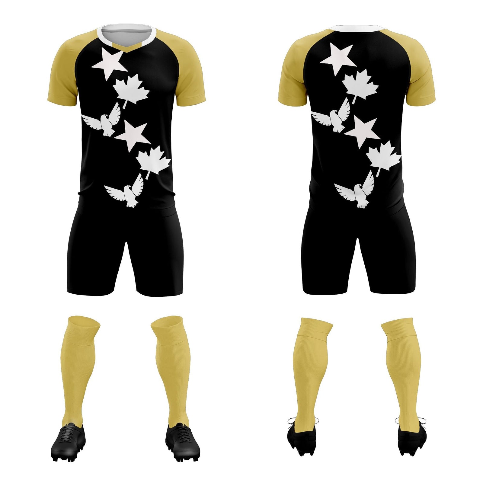 Custom Old Gold Black World Cup Inspired Quick-Drying Training Uniform Raglan Sleeve Soccer Sets Jersey