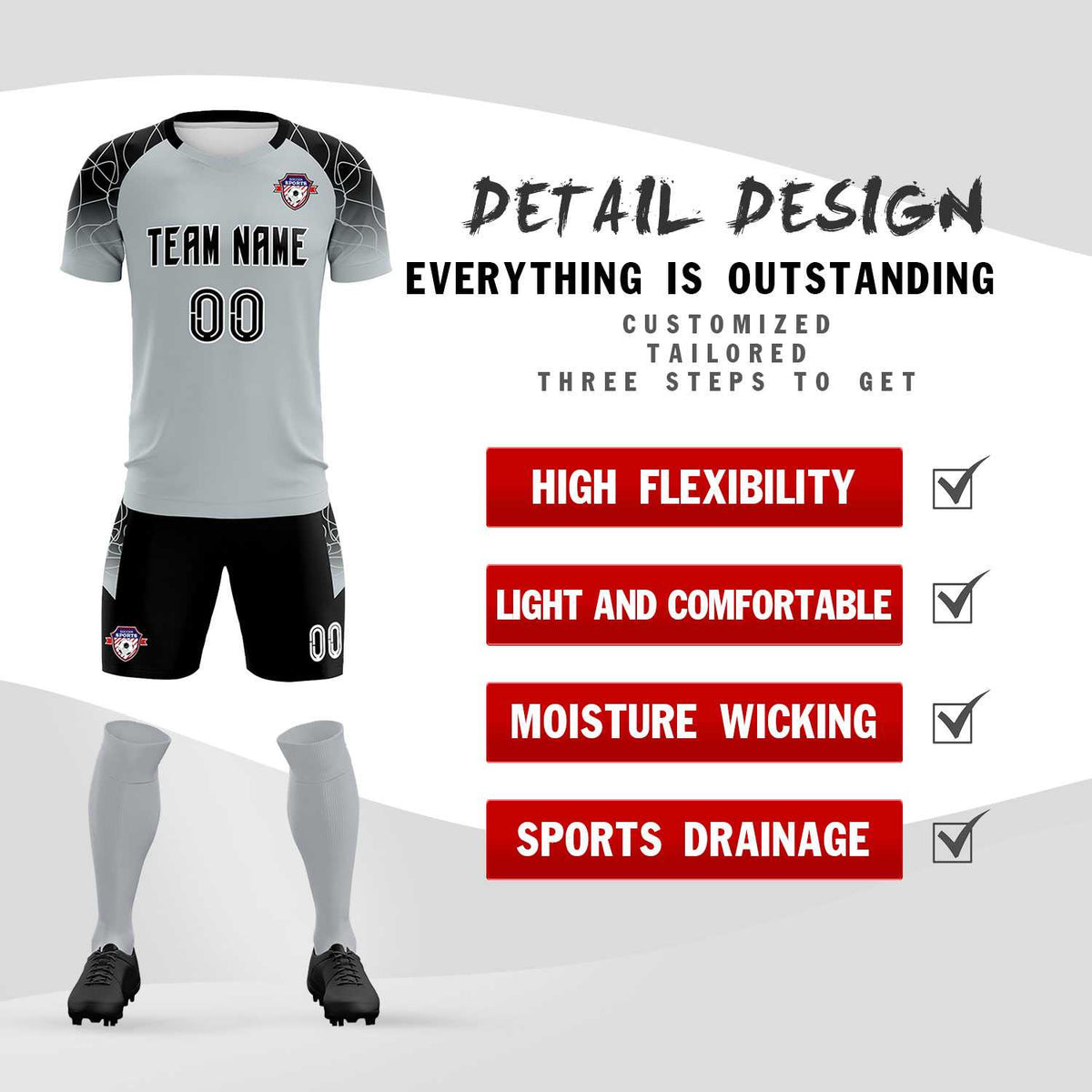 Custom Silver Classic Soccer Training Sets Jersey For Adults/Kids